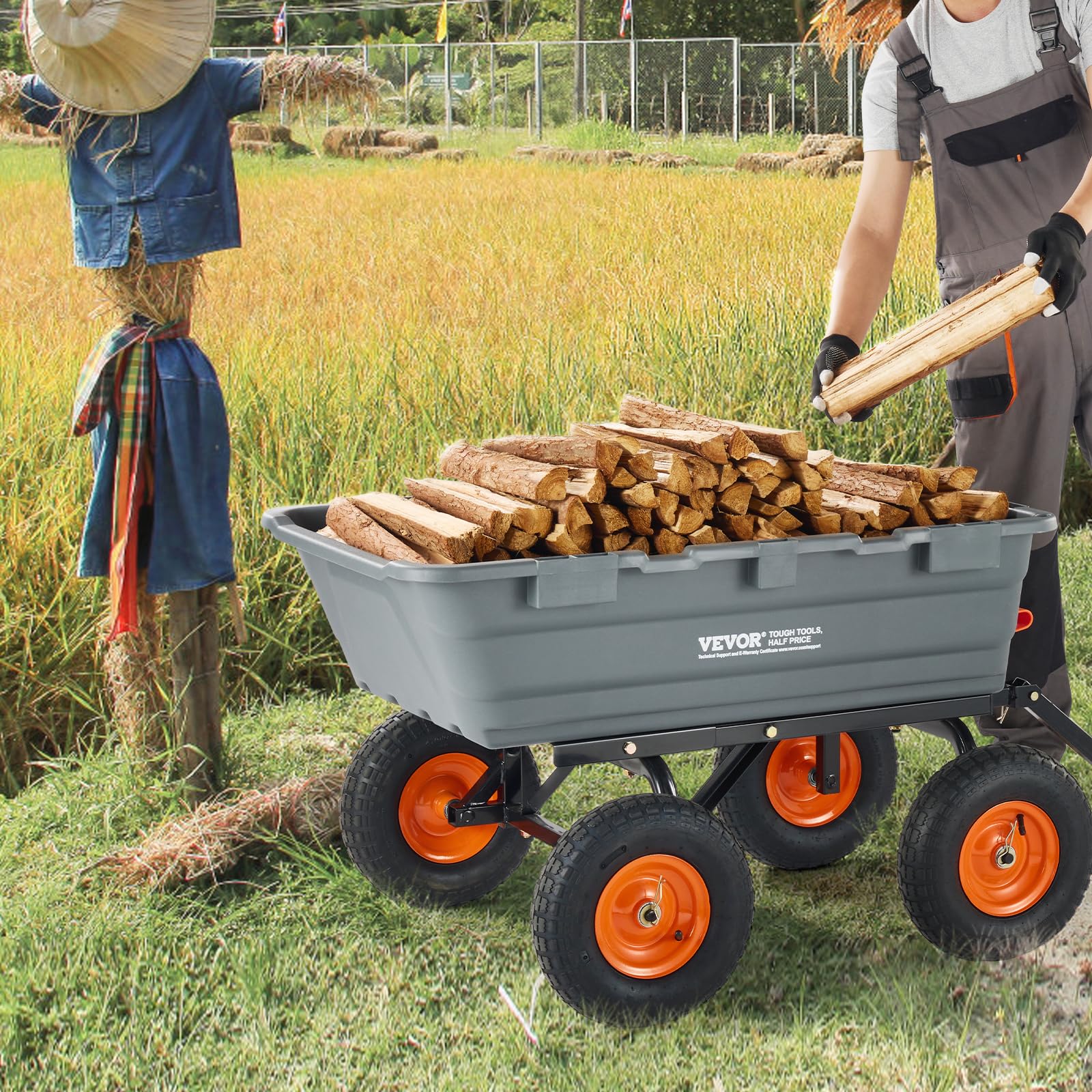 2-in-1 Convertible Garden Dump Cart: 1500lbs Heavy Duty Tow-Behind Trailer