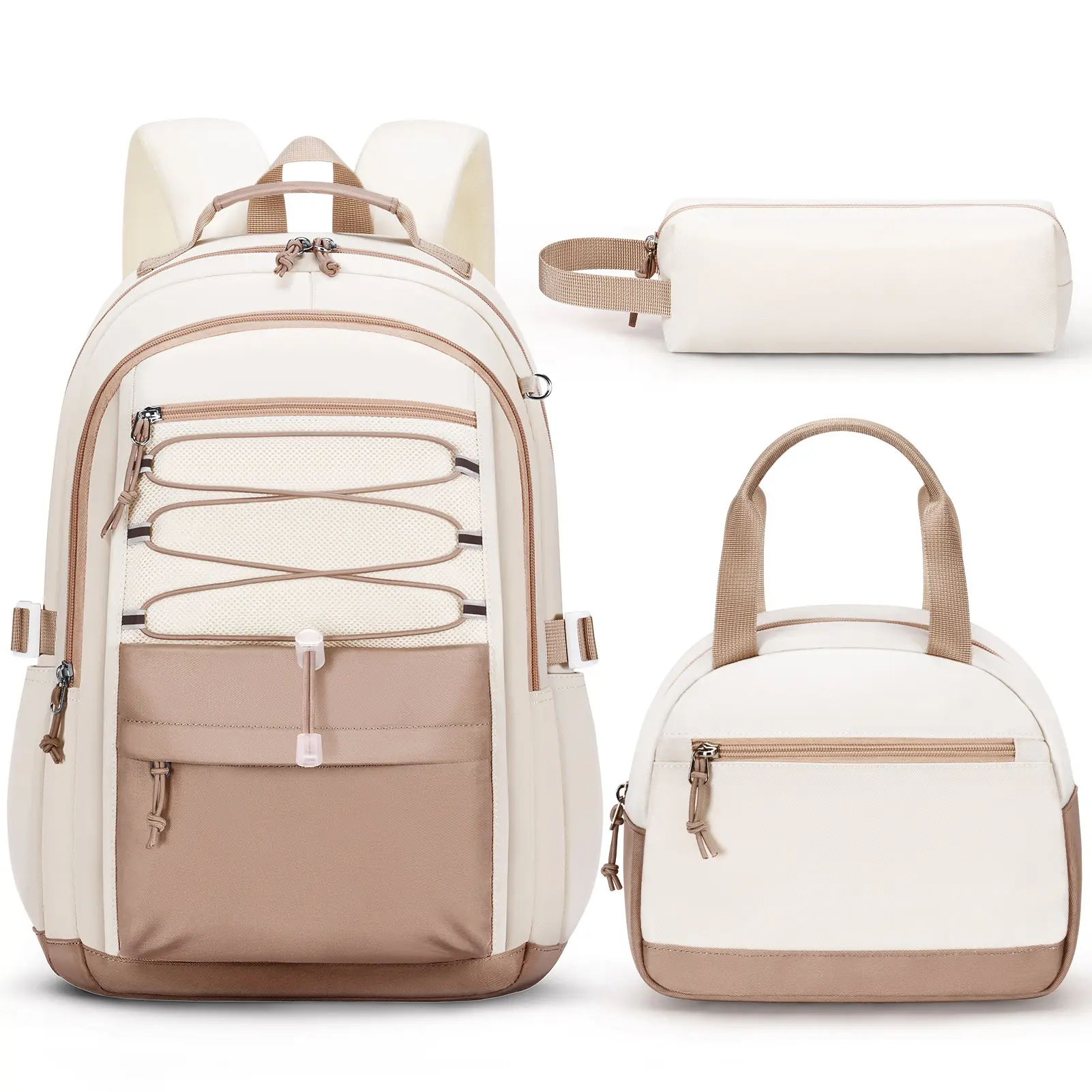 3-Piece Waterproof Oxford Backpack Set with Lunch Box & Pencil Case