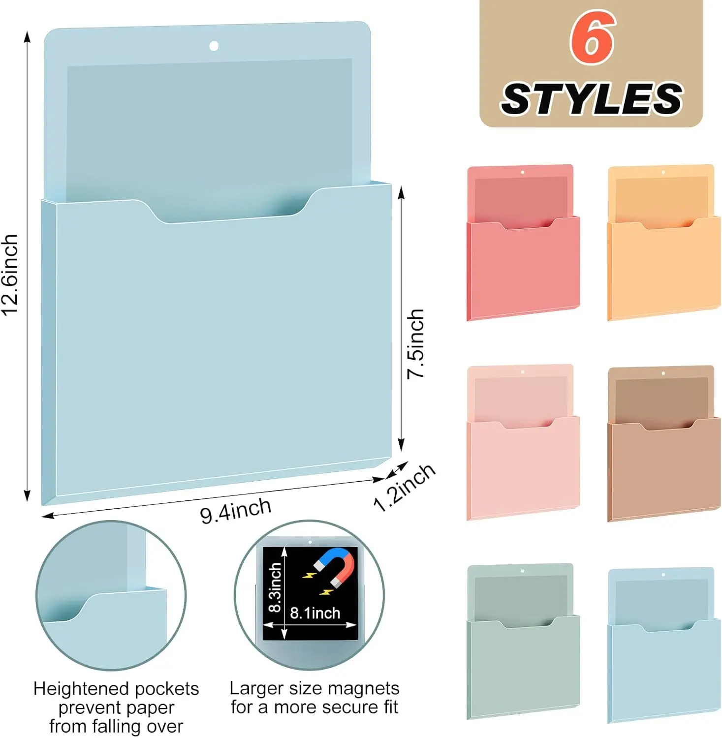Magnetic Paper & Mail Holder - Wall Mounted Storage Pocket for Whiteboard, School & Office Supplies