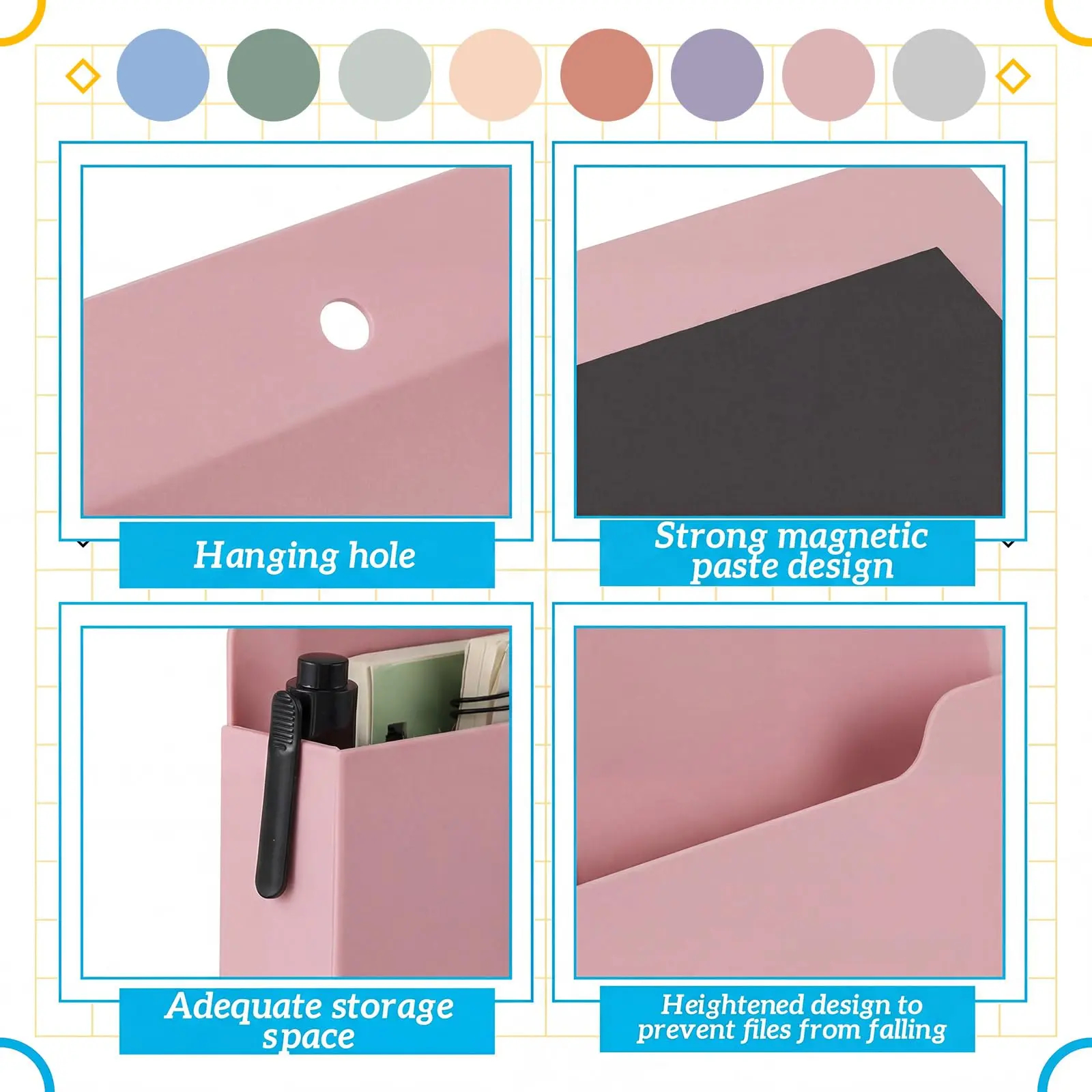 Magnetic Paper & Mail Holder - Wall Mounted Storage Pocket for Whiteboard, School & Office Supplies