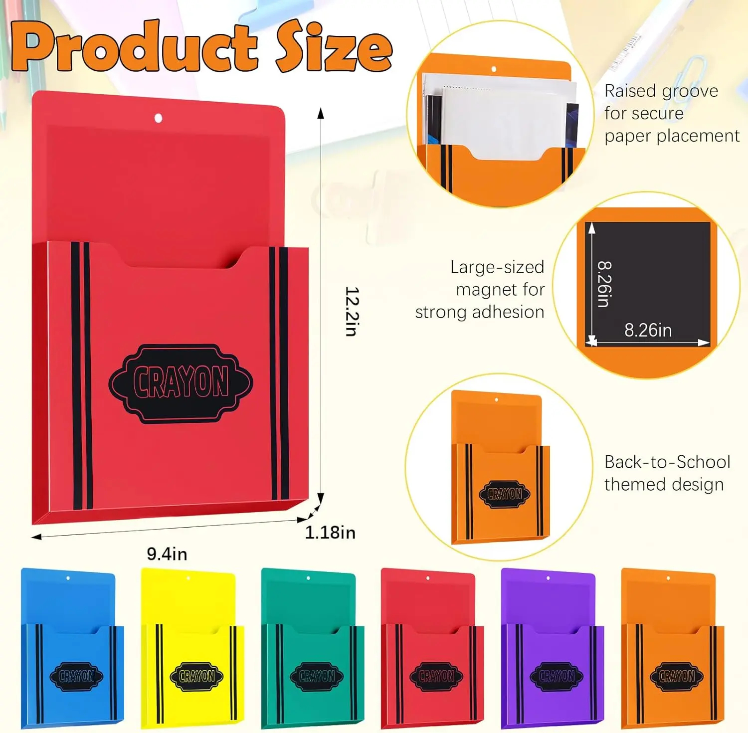 Magnetic Paper & Mail Holder - Wall Mounted Storage Pocket for Whiteboard, School & Office Supplies