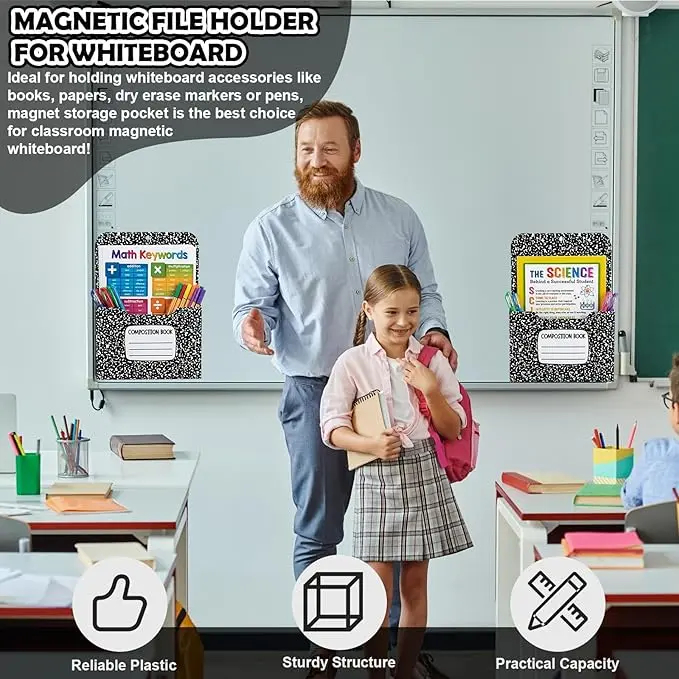 Magnetic Paper & Mail Holder - Wall Mounted Storage Pocket for Whiteboard, School & Office Supplies