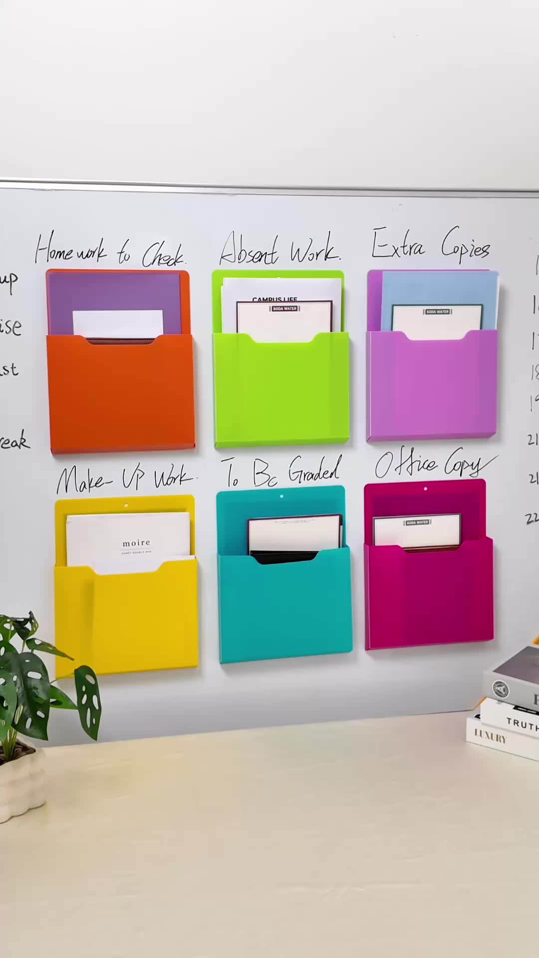 Magnetic Paper & Mail Holder - Wall Mounted Storage Pocket for Whiteboard, School & Office Supplies