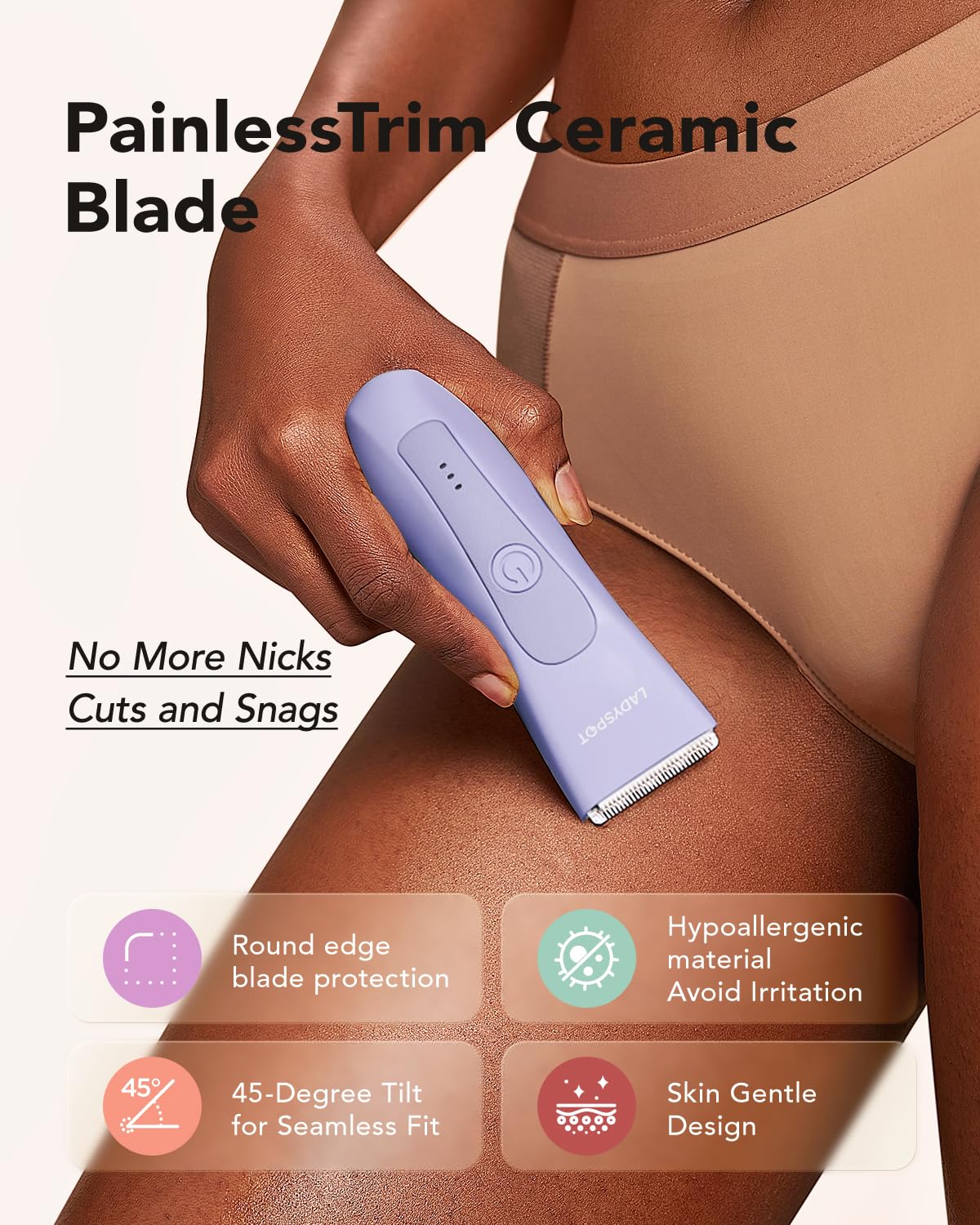 Waterproof Electric Groin Shaver, Body and Pubic Hair Trimmer with Ceramic Blades
