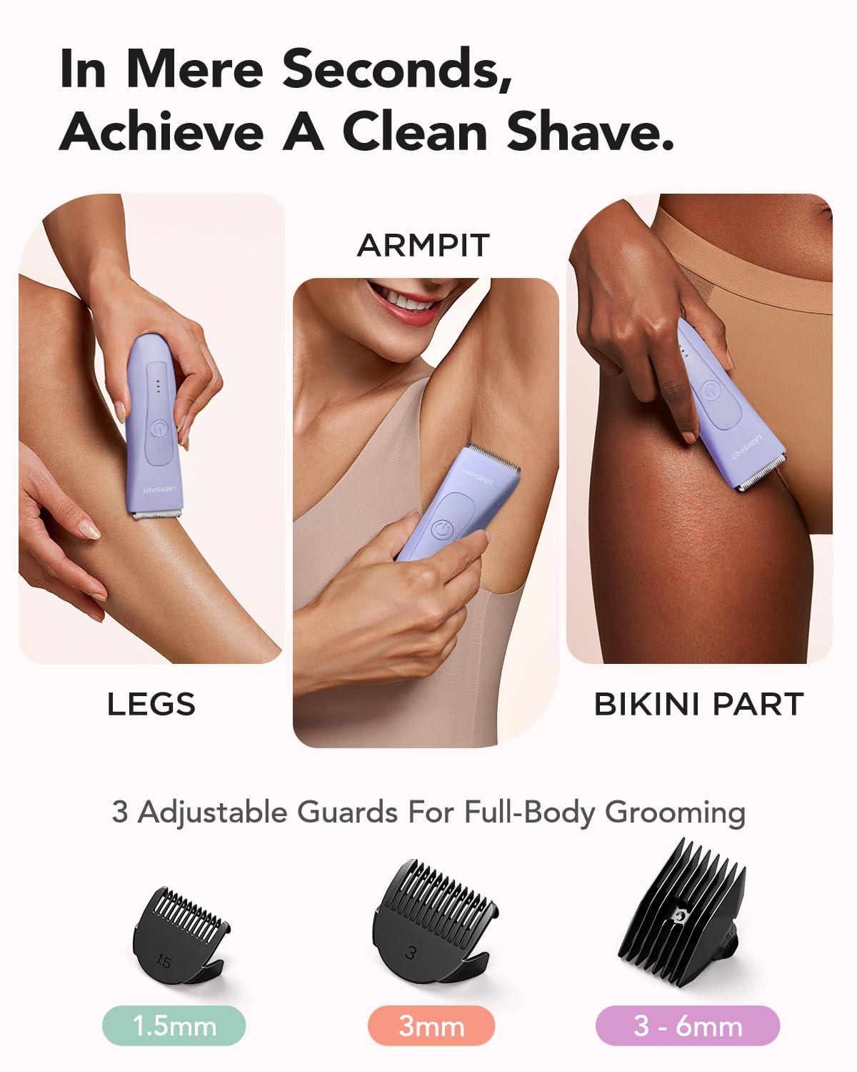 Waterproof Electric Groin Shaver, Body and Pubic Hair Trimmer with Ceramic Blades