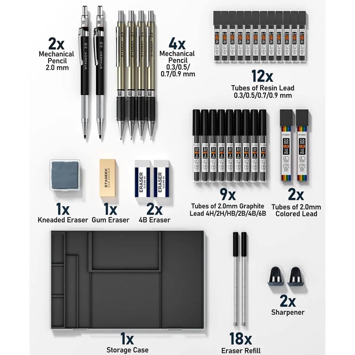 6-Piece Art Mechanical Pencil & 2mm Lead Holder Set (with 492 Refill Leads)