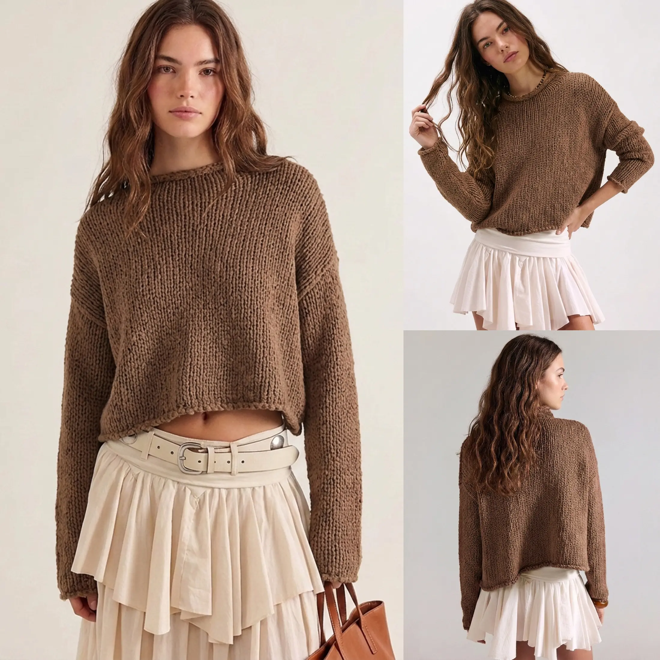 Women's Chunky Roll Neck Knit Sweater – Soft Oversized Long Sleeve Pullover