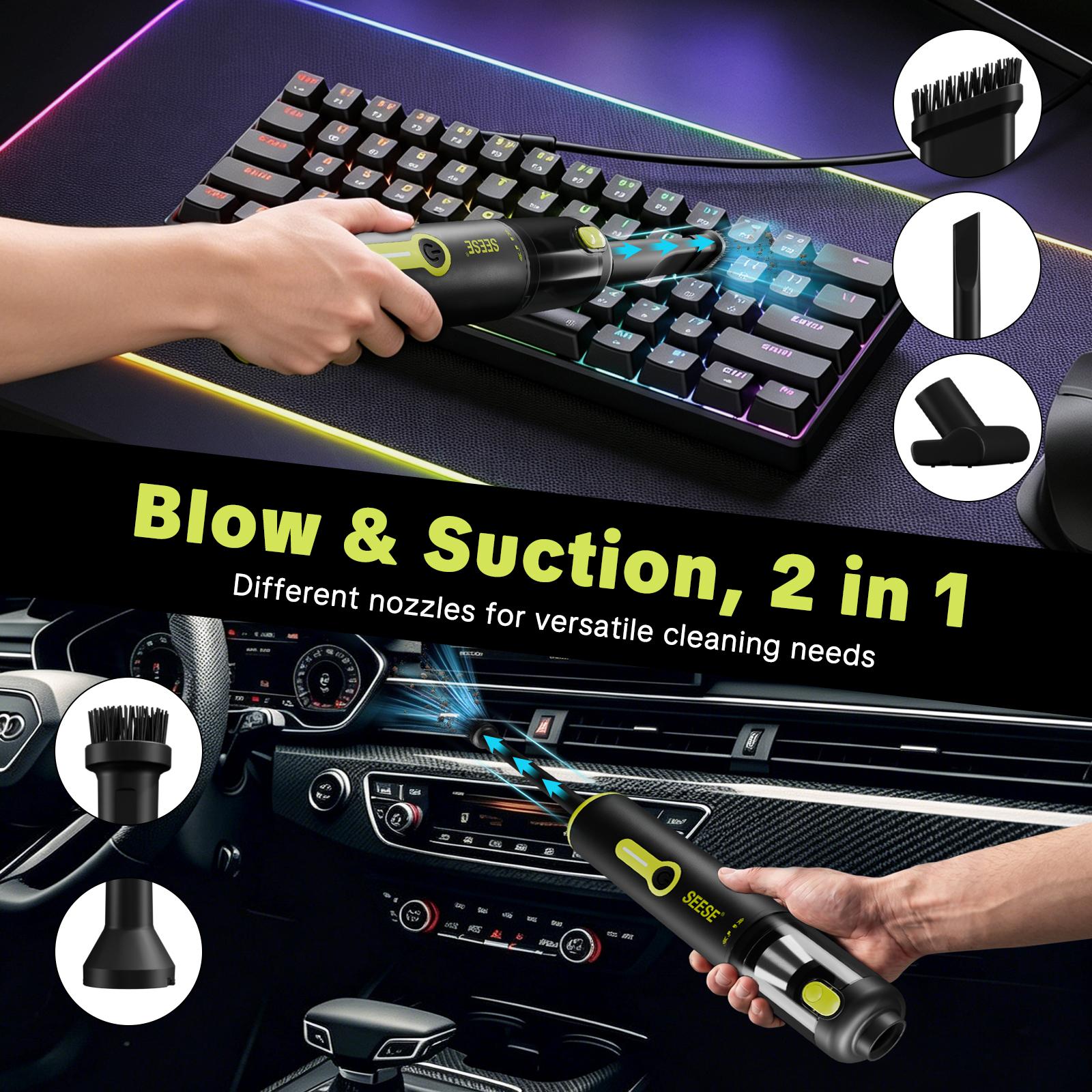 SEESE Car Vacuum Portable Cordless, 20000Pa 2 in 1 Vacuum Cleaner&Air Duster, 100W Brushless Motor Handheld Vacuum Cordless with 6000mAh Battery, Multi-Nozzles for Car, Home, Office, Pet