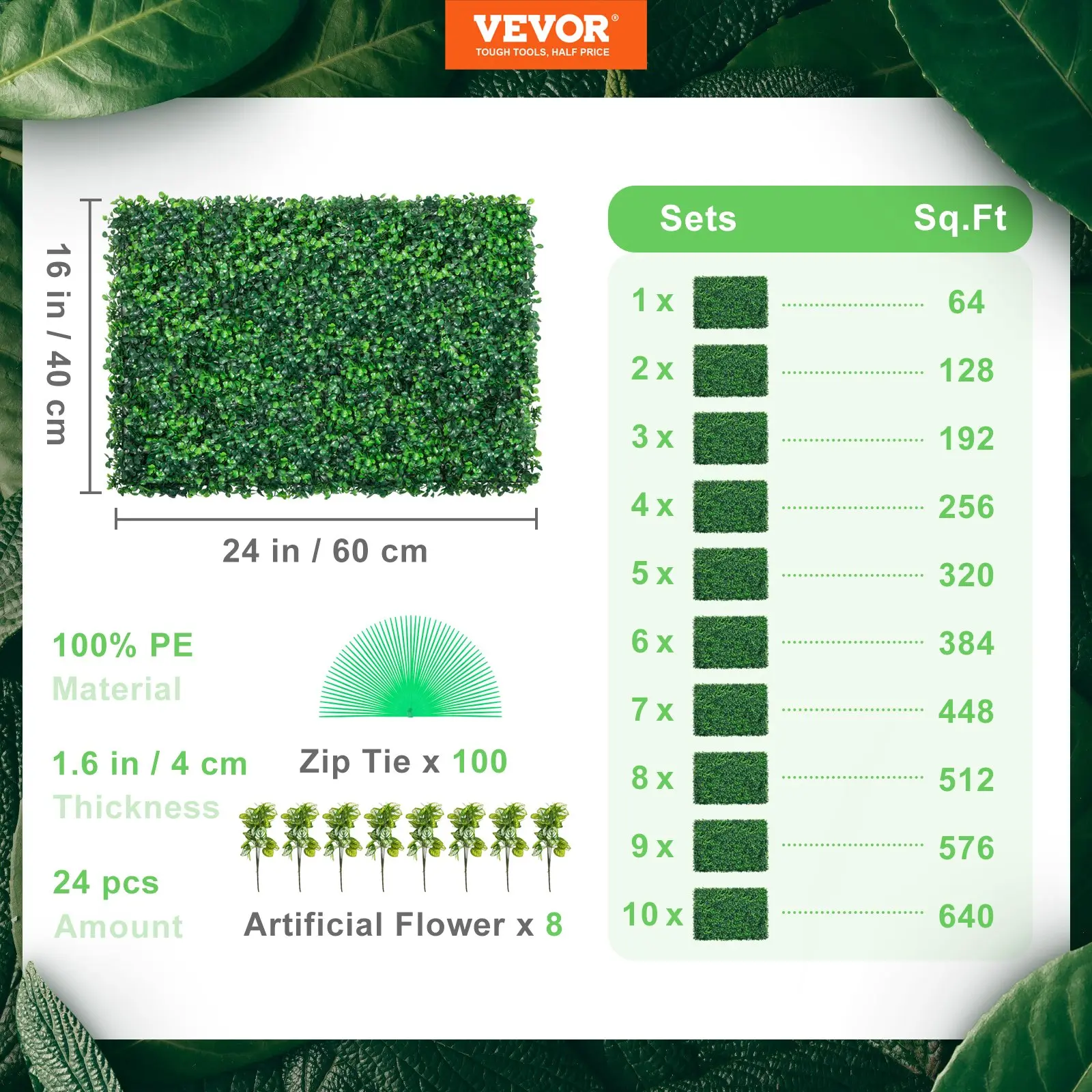 24-Pack Artificial Boxwood Panels （20"x20" ）