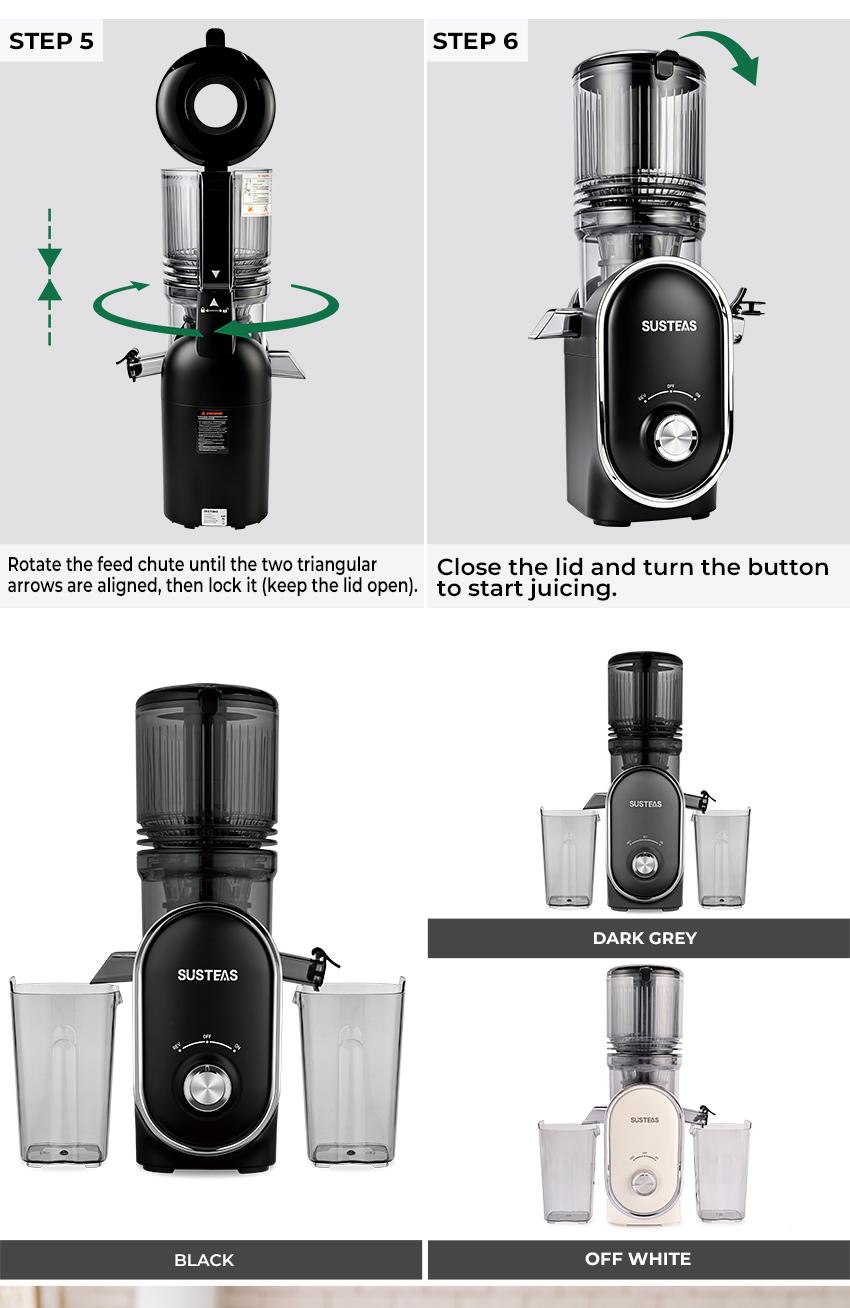 SUSTEAS Cold Press Juicer, 5.3 Inch Large Feed Opening, Slow Masticator Chute, For Whole Vegetables and Fruits, High Yield, Easy to Clean Springtok Steel,summerwins summerwins,home essentials