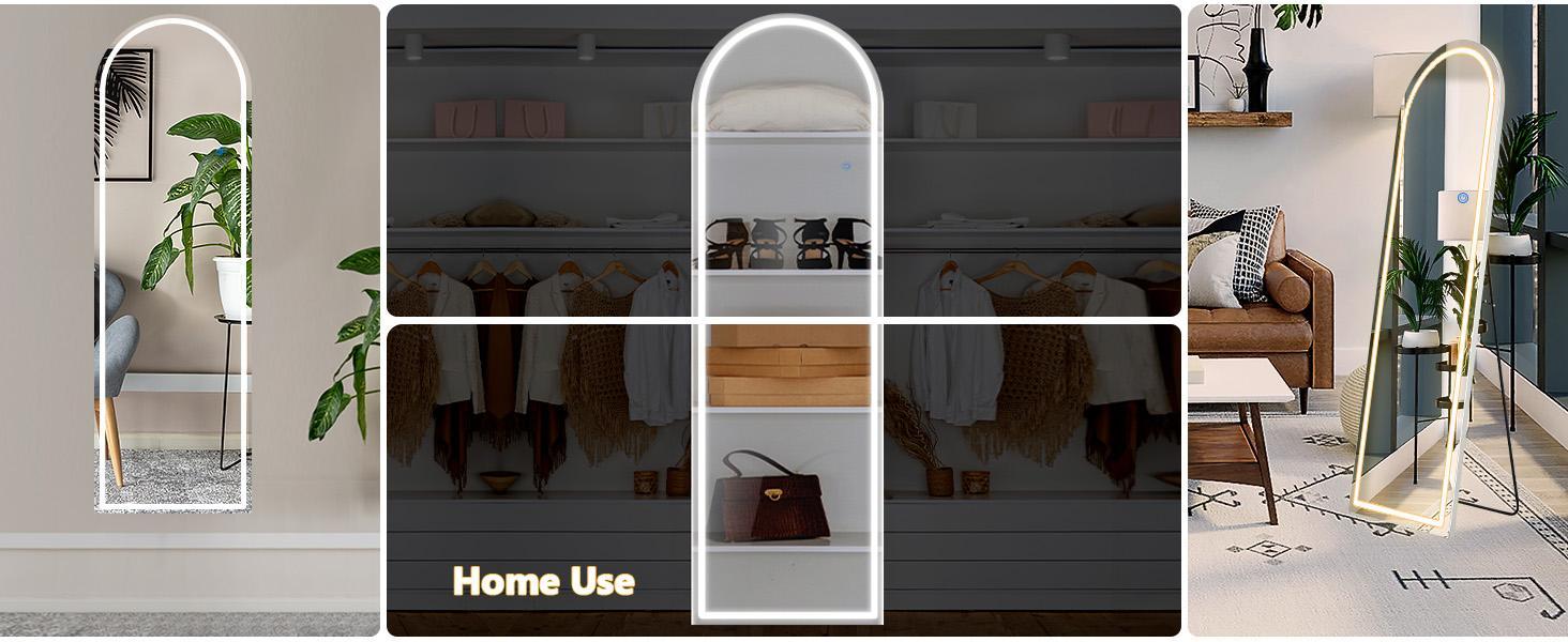 Floor Mirror Stand Mirror Full Length with LED Lights, Floor Mirror Dimming & 3 Color Lighting