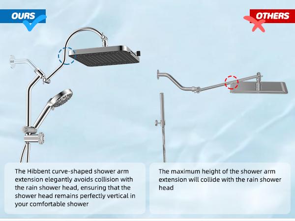 Hibbent Upgraded Chrome Fixed Shower Head Combo - 13'' Easy Reach High Pressure Rainfall Shower, 5-Jet Fixed Showerhead, 10-Mode Handheld, 12'' Extension Arm, 4-Way Diverter, 71'' Hose, Holder, cUPC Certified (Multi-Spray, Adjustable), Jets Fixed Showerhe