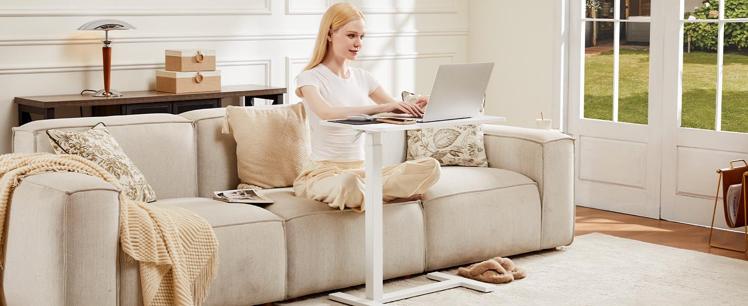 Sweetcrispy L-Shaped Modern Bedside Table with Wheels, Adjustable Height Tray, Mobile Laptop PC Workstation, Indoor Furniture for Home Use Sweetcrispy L-Shaped Modern Bedside Table with Wheels, Adjustable Height Tray, Mobile Laptop PC Workstation, Indoor Furniture for Home Use