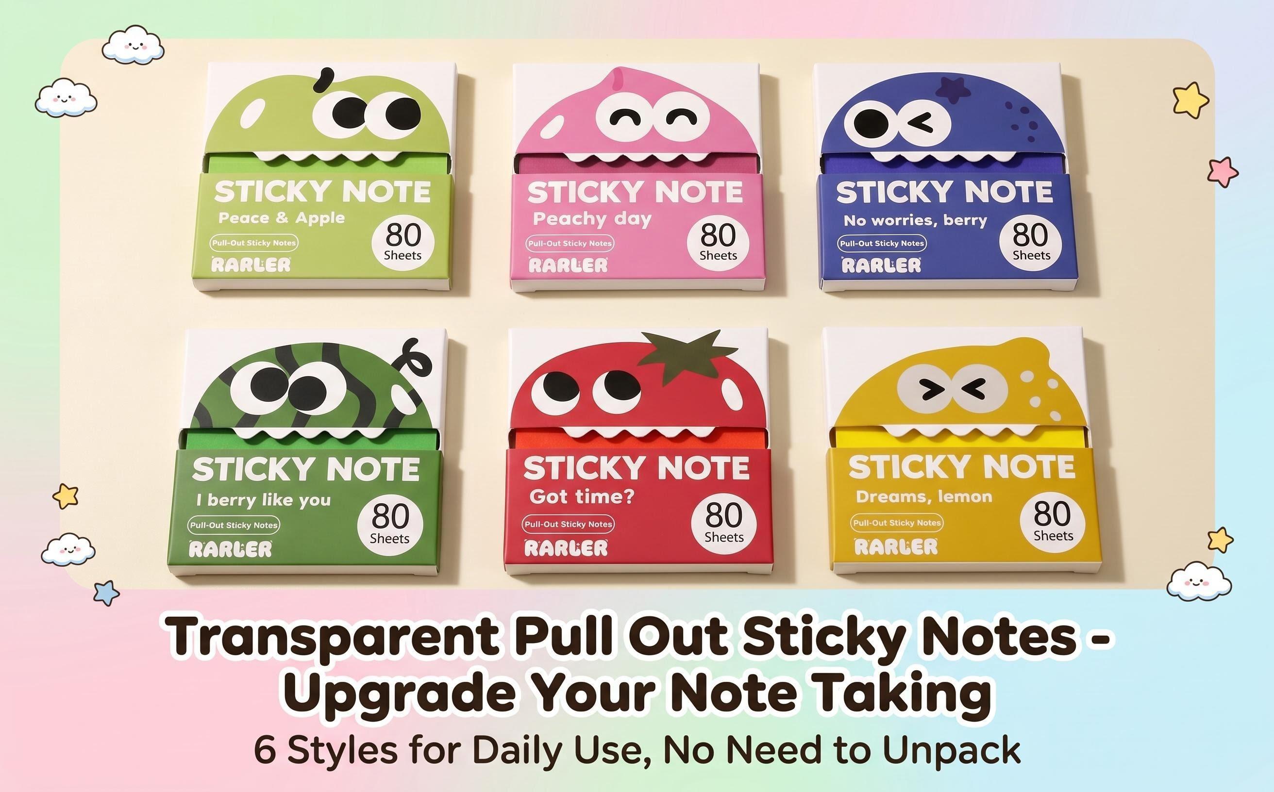 Transparent Pull-Out Sticky Notes (12 Boxes, 960 Sheets Total) - Office Stationery, Back to School Shopping Essentials, Desk Accessories, Fun Desk Supplies, Strong Adhesion, No Residue, 50 Reuses Per Sheet, 80 Sheets Per Pad