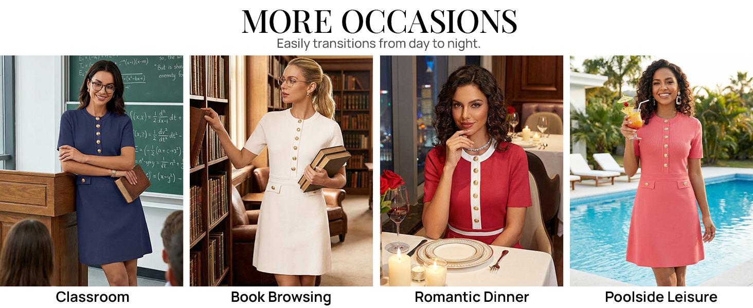 MEROKEETY Women's Summer Bodycon Sweater Dress Business Casual Outfis Short Sleeve Knit Button Formal Elegant Work Dress