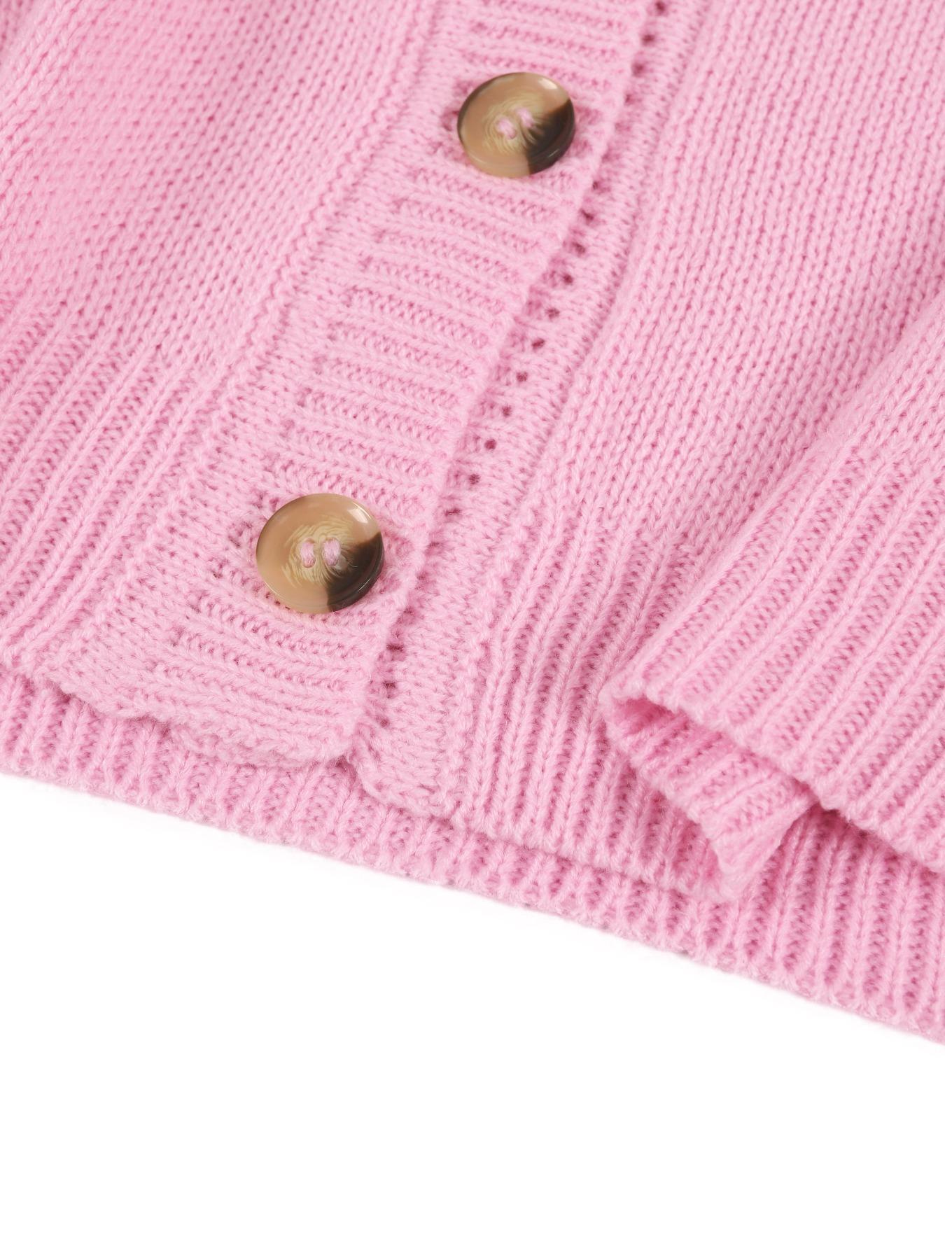 Women's V-Neck Button-Front Drop-Shoulder Cardigan & Elastic-Waist Wide-Leg Pants, 2-Piece Casual Lounge Set for Fall & Winter, Cozy Solid Long-Sleeve Knitwear Loungewear