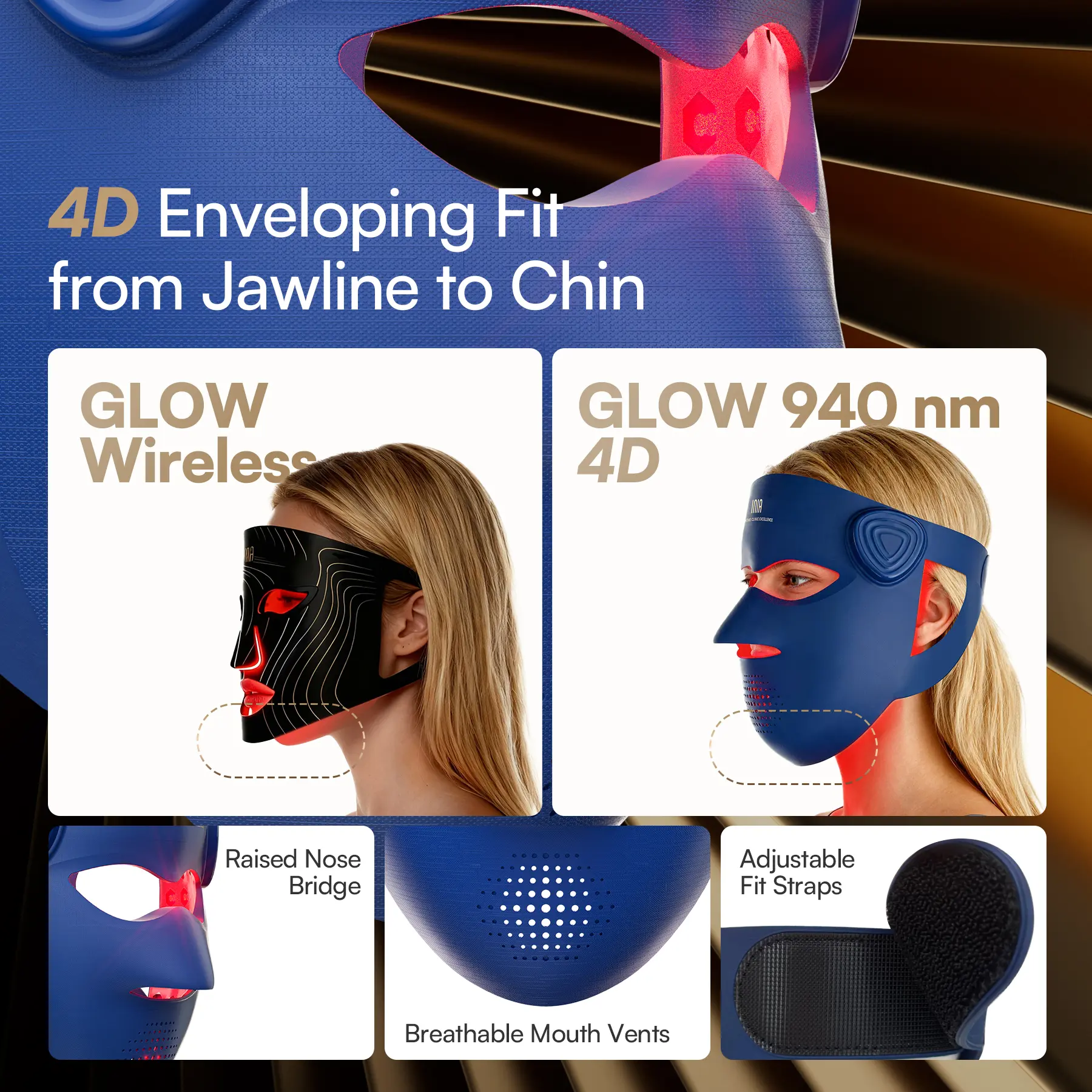 Wireless 4D LED Face Therapy Mask - Dual NIR Deep Penetration Jawline Lift Device
