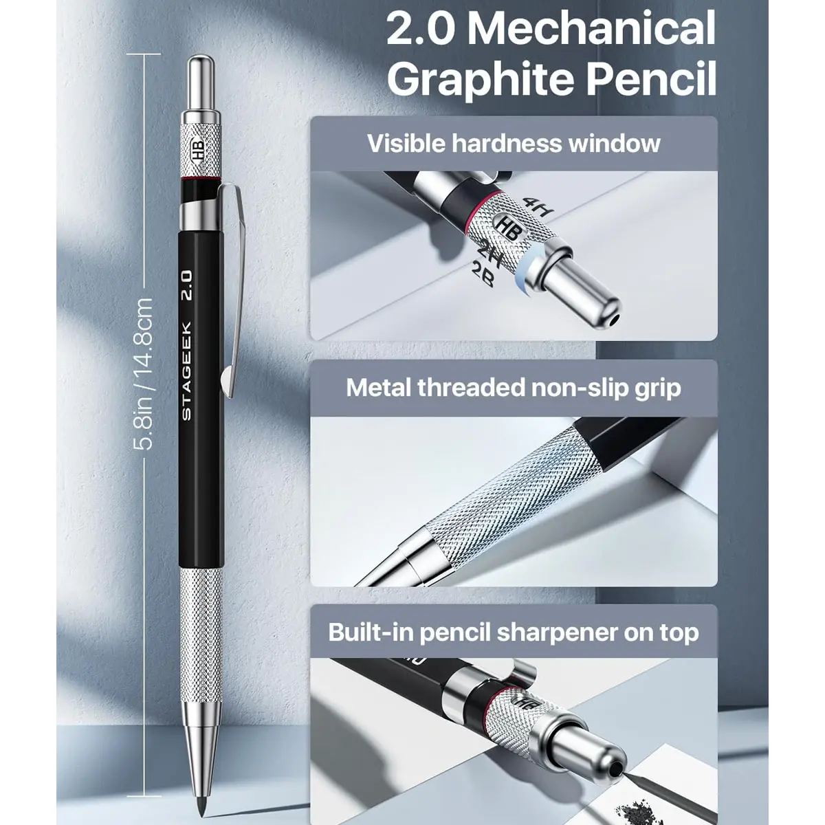 6-Piece Art Mechanical Pencil & 2mm Lead Holder Set (with 492 Refill Leads)