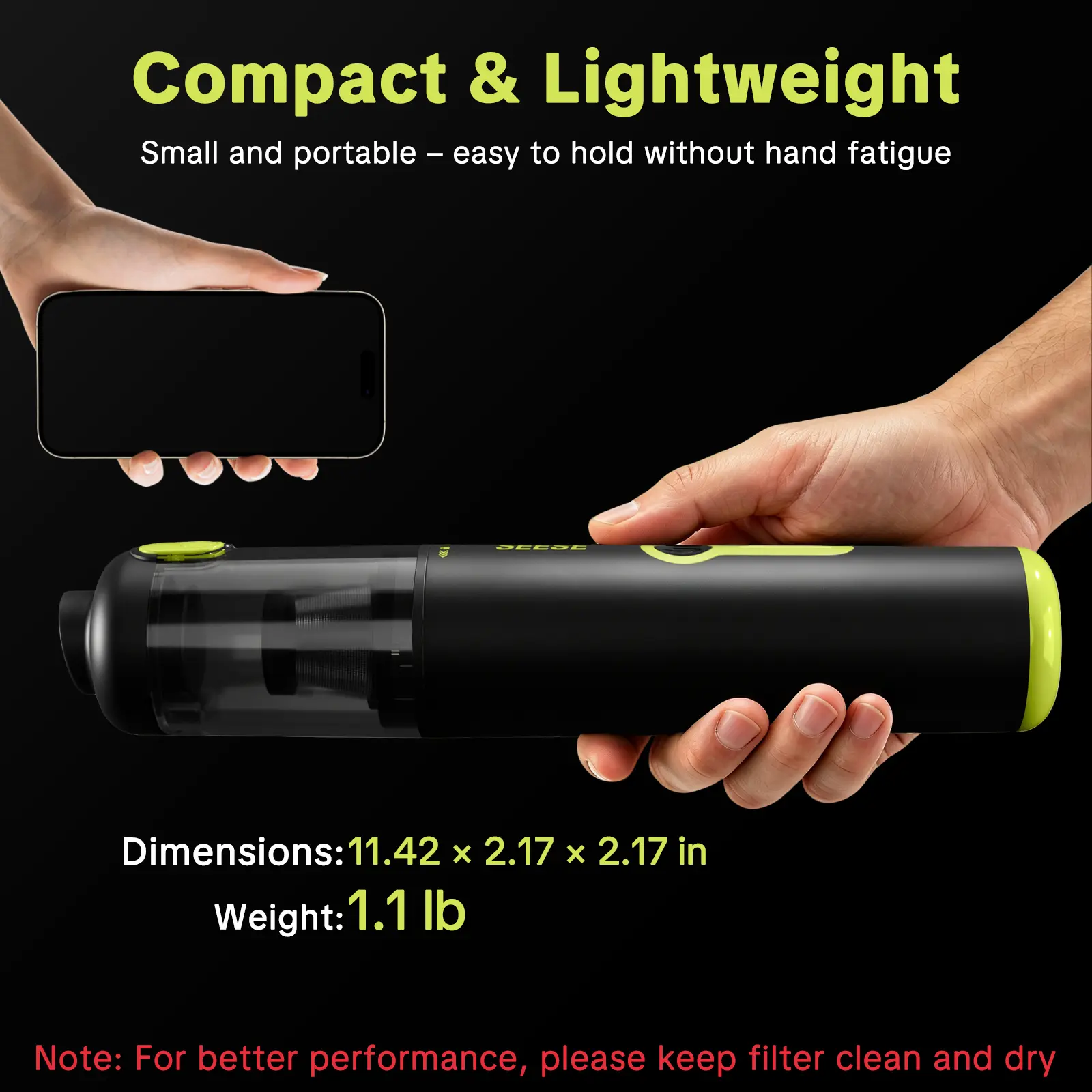 Portable 2-in-1 Car Vacuum Cleaner & Air Duster (20000Pa, 100W Brushless Motor, 6000mAh)