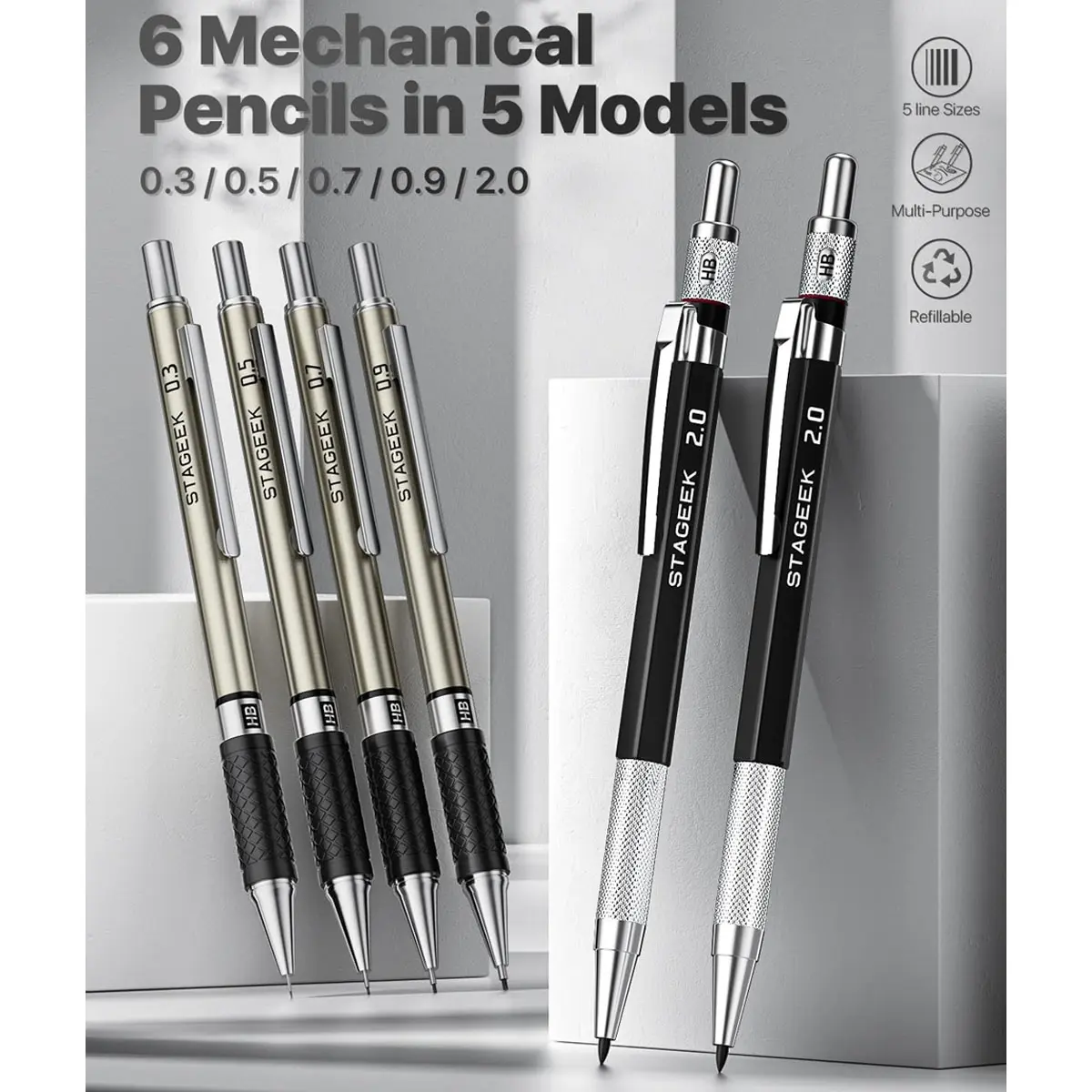6-Piece Art Mechanical Pencil & 2mm Lead Holder Set (with 492 Refill Leads)