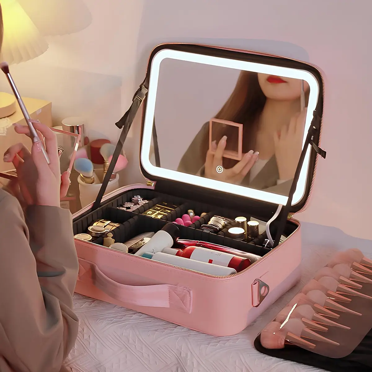Travel Makeup Bag with LED Mirror