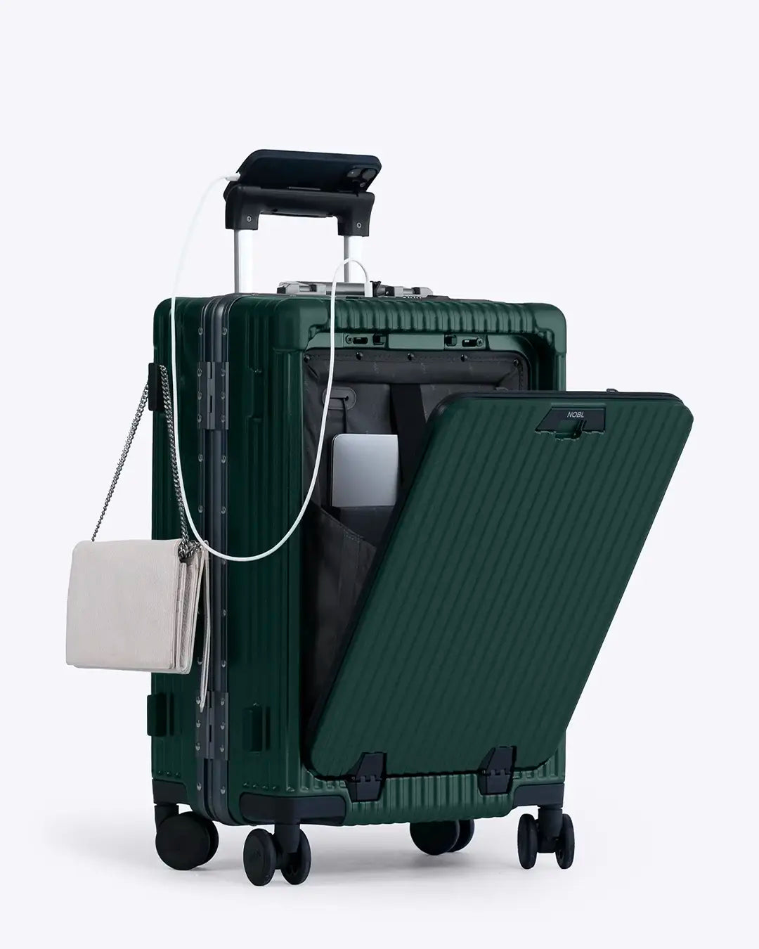 All-in-One Smart Carry-On Suitcase with GPS Tracking, Front Laptop Pocket, USB Charger & Cup Holder