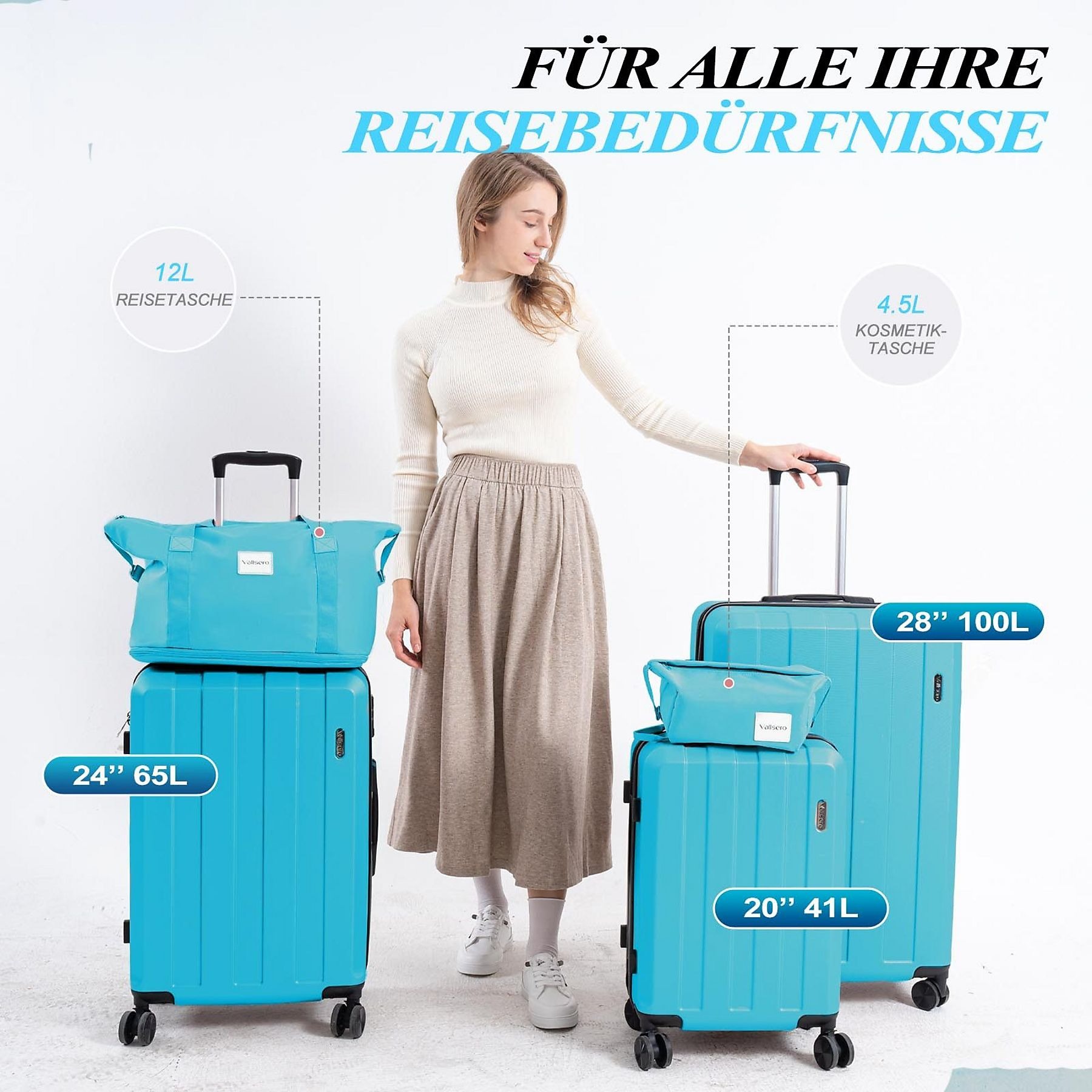 Trolley Set (20", 24", 28") Rolling Suitcase 5-Piece Set Luggage Set