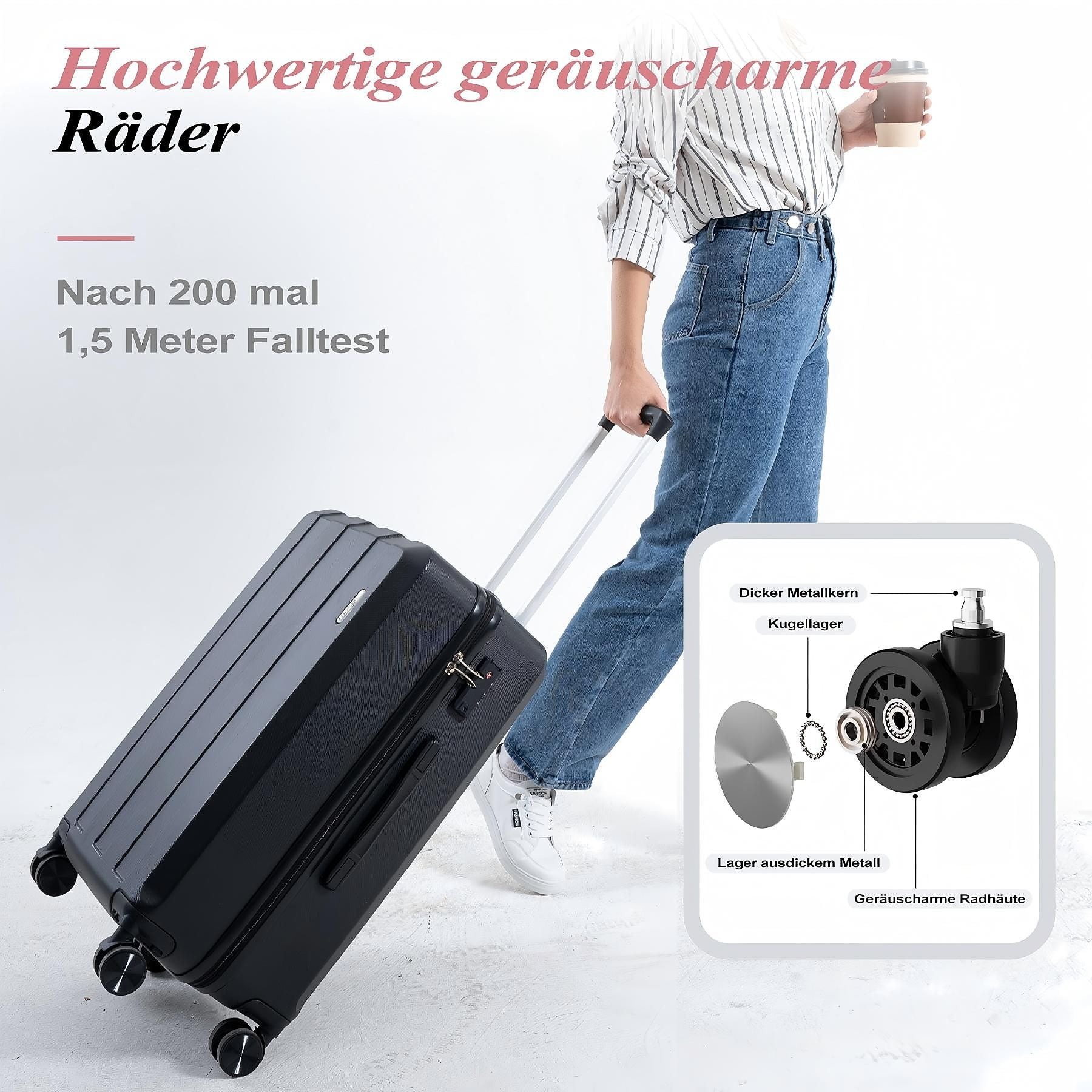 Trolley Set (20", 24", 28") Rolling Suitcase 5-Piece Set Luggage Set