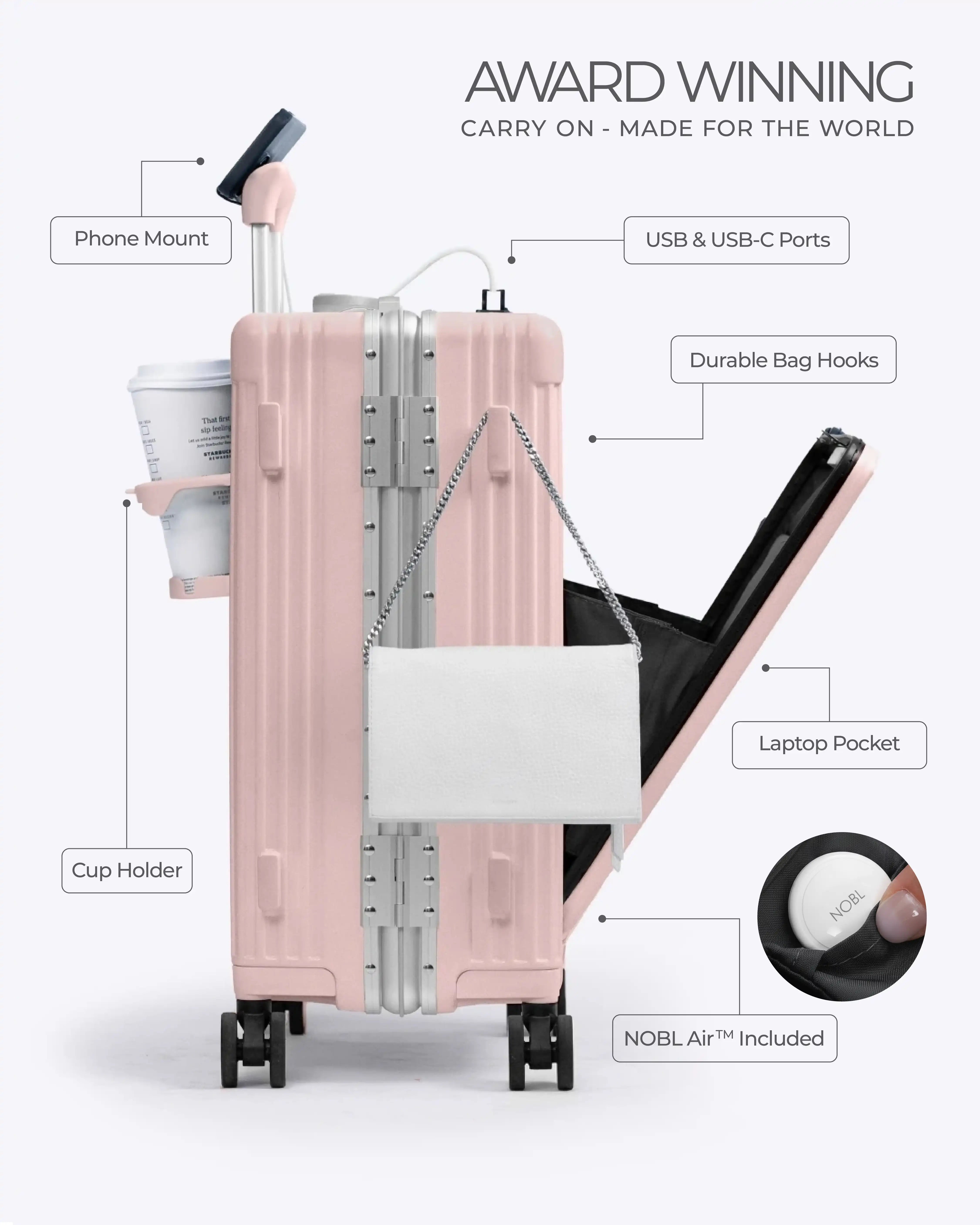 All-in-One Smart Carry-On Suitcase with GPS Tracking, Front Laptop Pocket, USB Charger & Cup Holder