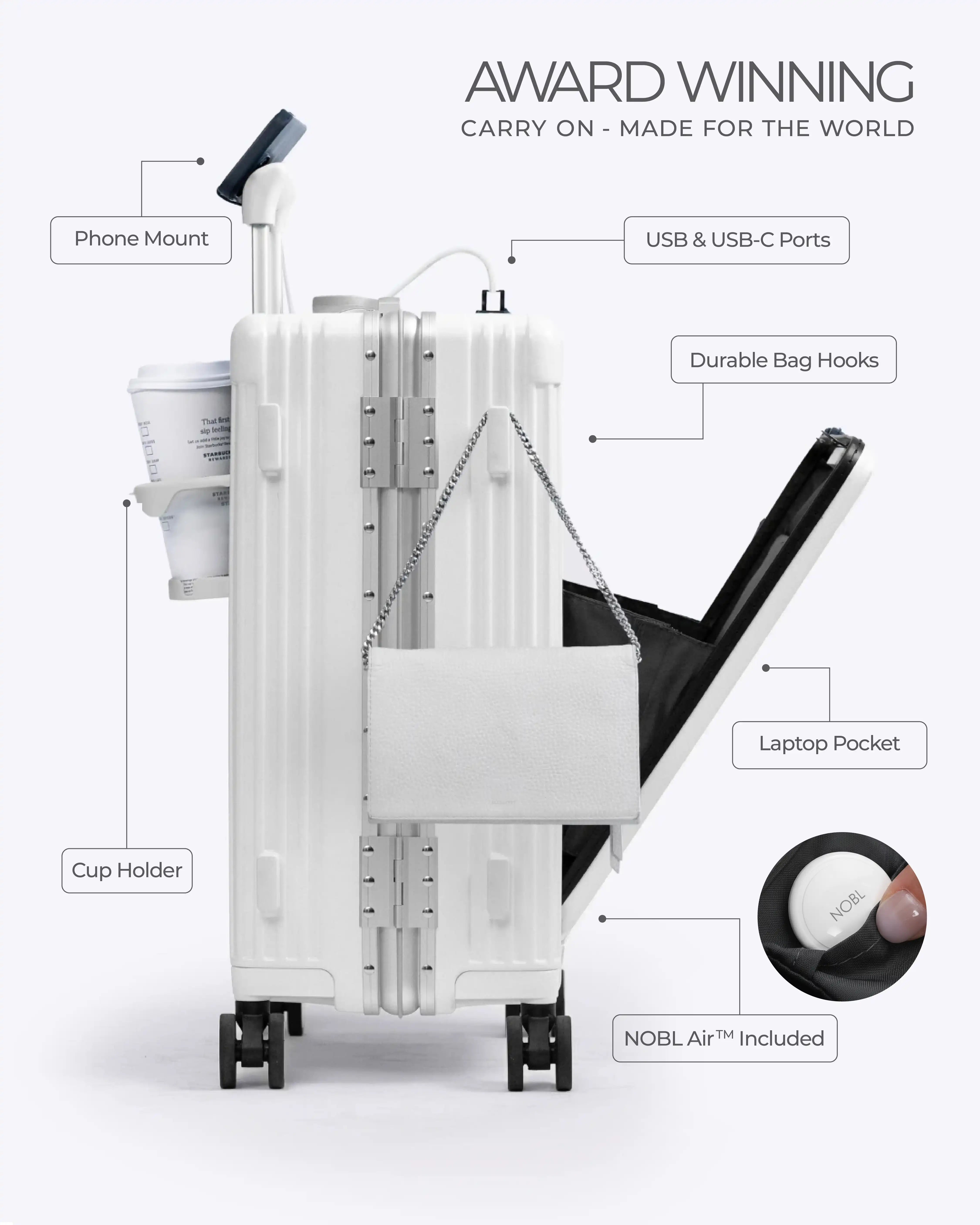 All-in-One Smart Carry-On Suitcase with GPS Tracking, Front Laptop Pocket, USB Charger & Cup Holder