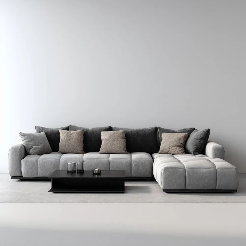 Ecksofa-Set Stoffpolster 300x85x90 cm – Hellgrau/Dunkelgrau – Modernes Design inklusive Kaffeetisch 100x45x60 cm