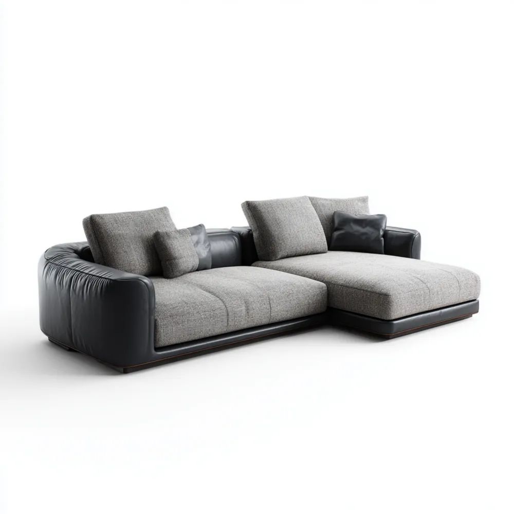 Ecksofa Stoff-Leder Kombination 300x180x85 cm – Dunkelgrau/Schwarz – Modernes Design