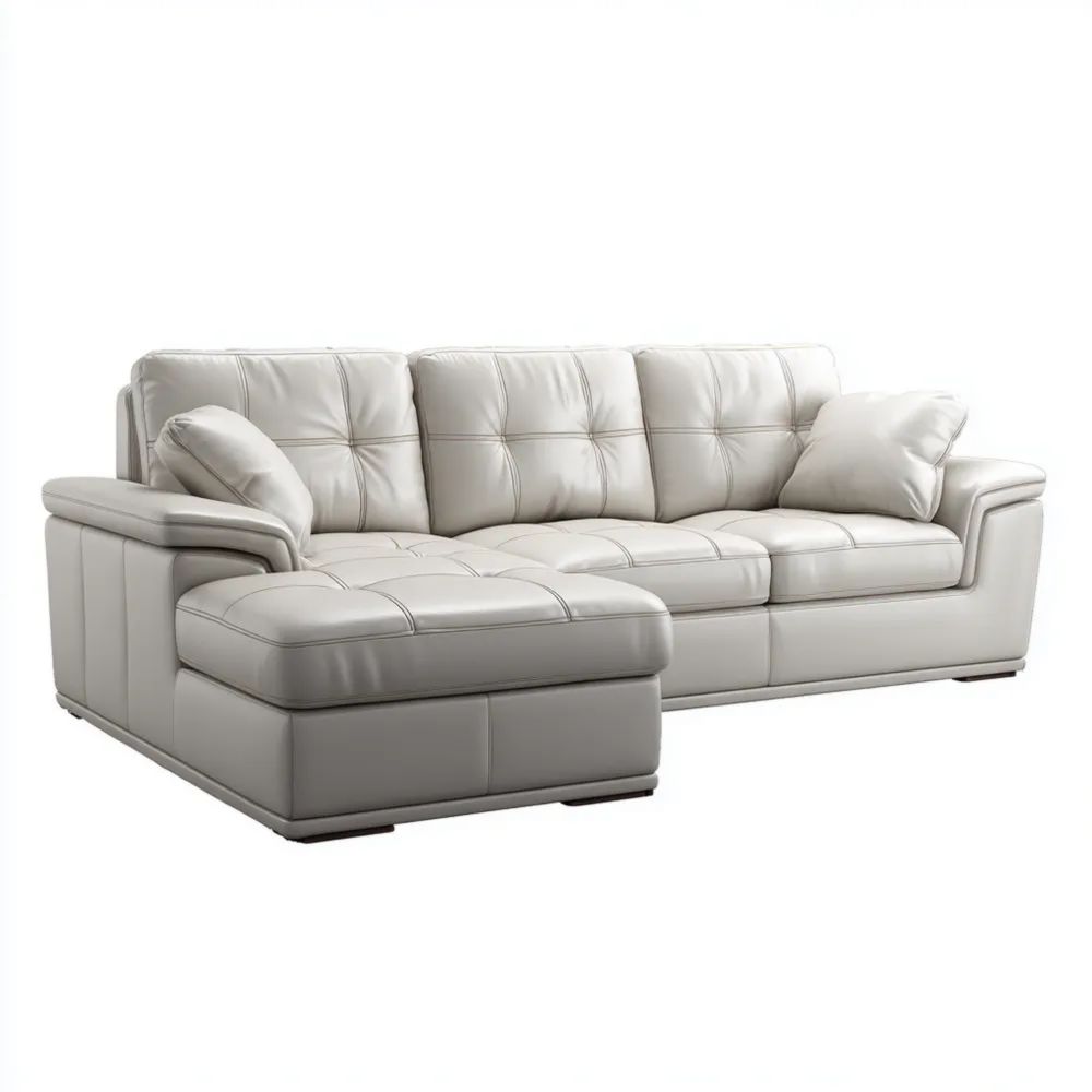 Ecksofa Leder 250x150x90 cm – Cremeweiß – Modernes Design