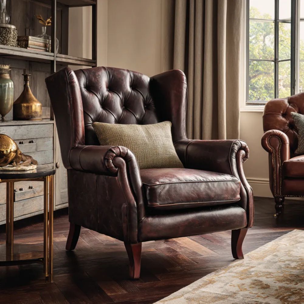 Ohrensessel Leder 85x90x105 cm - Dunkelbraun - Klassisches Design