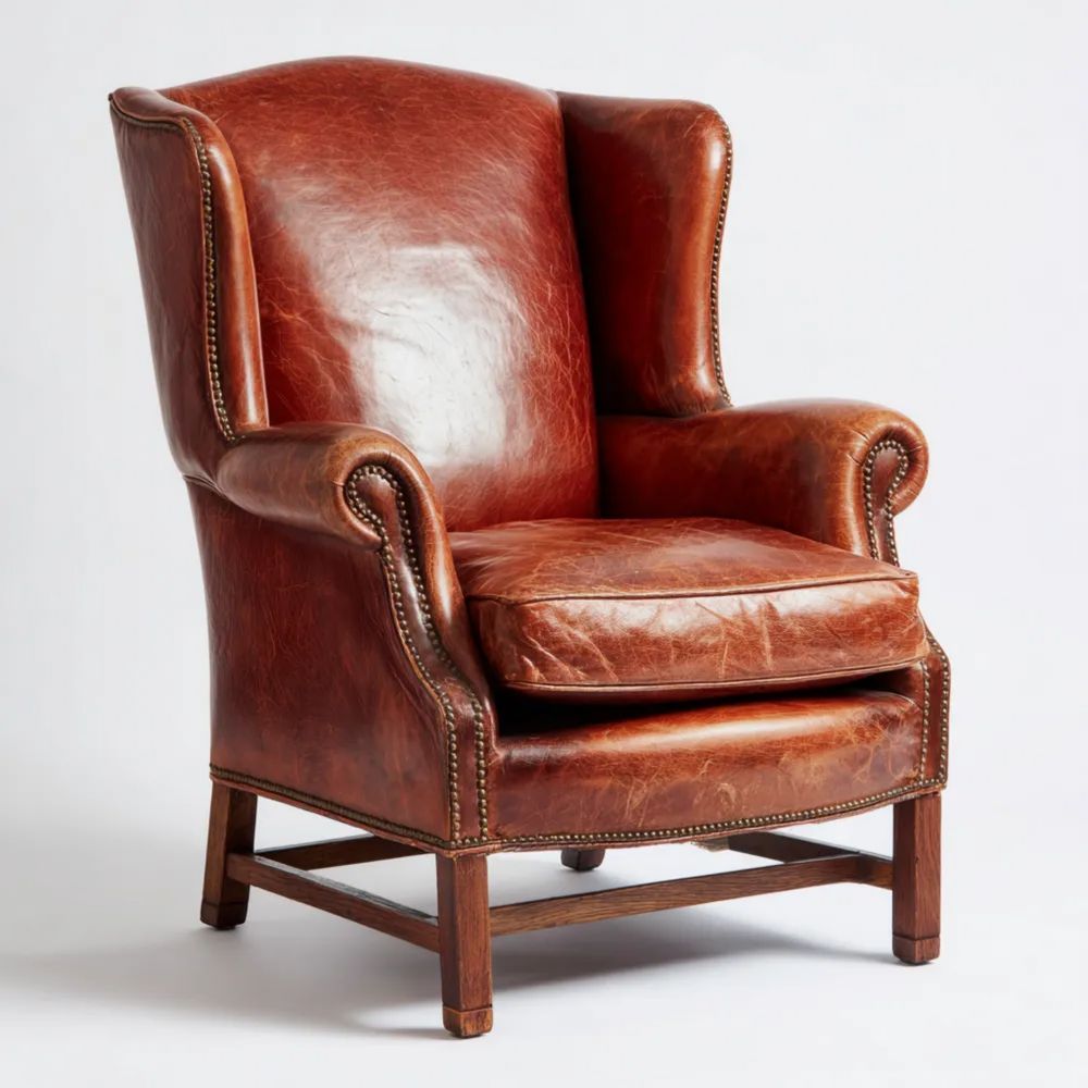 Ohrensessel Leder 85x90x100 cm - Braun - Klassischer Stil