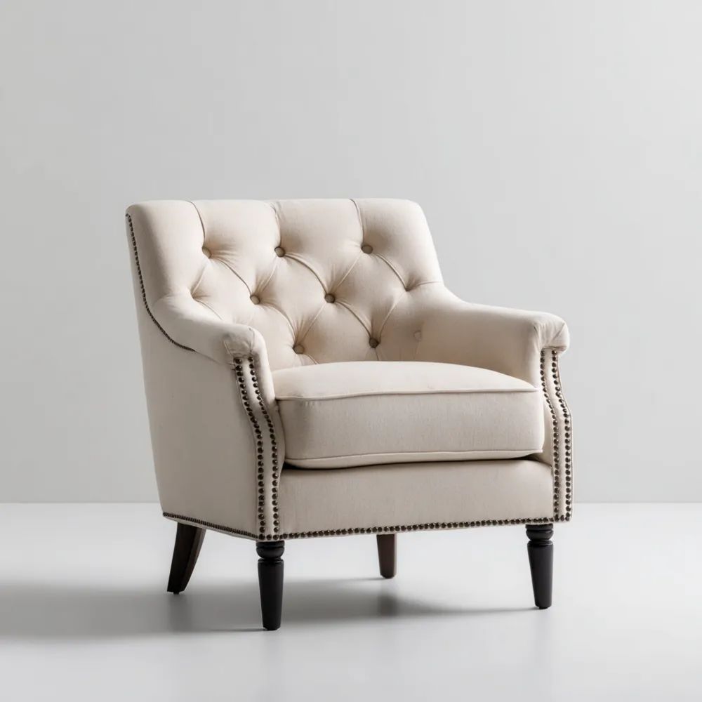 Sessel Leinenpolsterung 85x90x100 cm - Creme - Klassisches Design