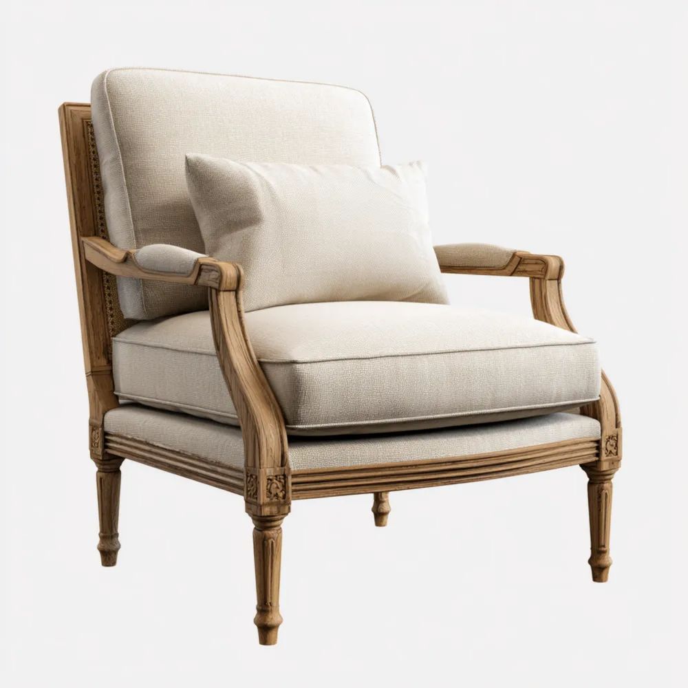 Sessel 75x90x95 cm Leinenpolster Beige Naturholzrahmen Klassisches Design