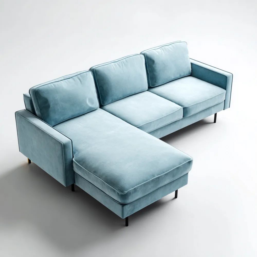 Ecksofa Samt 200x85x70 cm – Hellblau – Modernes Design