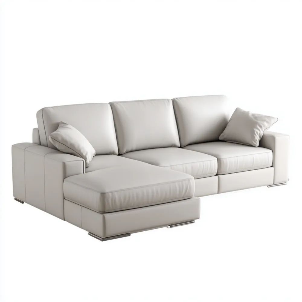 Ecksofa Leder 300x180x95 cm – Hellgrau – Modernes Design