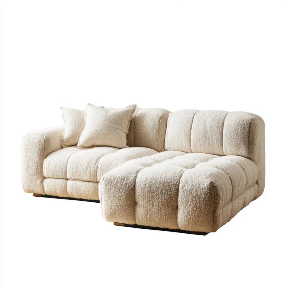 Ecksofa Synthetikfaser 220x150x85 cm – Creme – Modernes Design