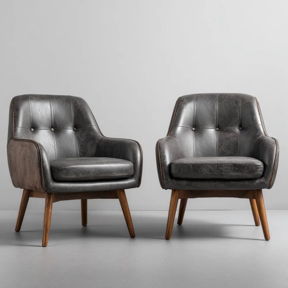 Sessel Leder 70x75x80 cm - Dunkelgrau - Retro Stil