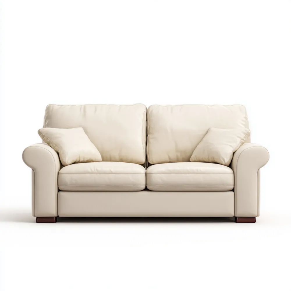 Divano a due posti in pelle 150x90x85 cm - Crema - Stile classico
