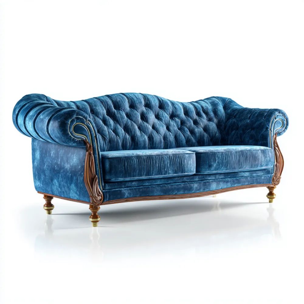 Divano a due posti in velluto Blu 180x85x75 cm