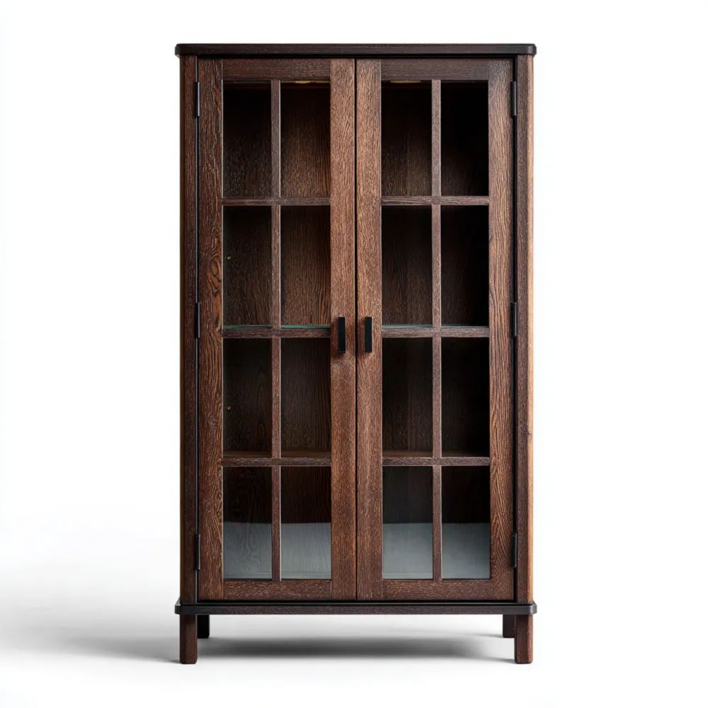 Vetrina Legno Massello con Ante in Vetro - 90x40x160 cm