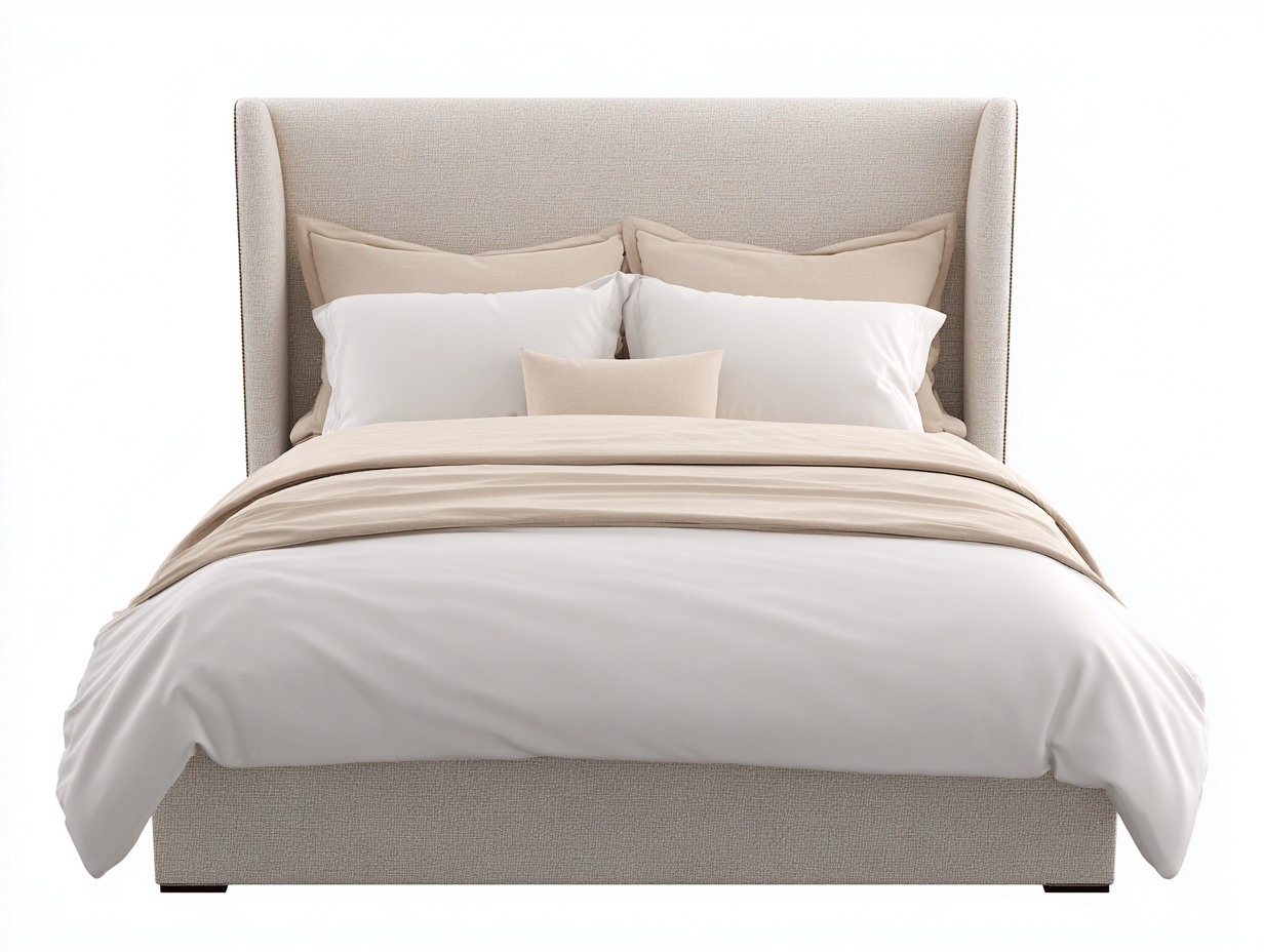 Lit double tapissé tissu 210x170x110 cm - beige lin clair - design contemporain