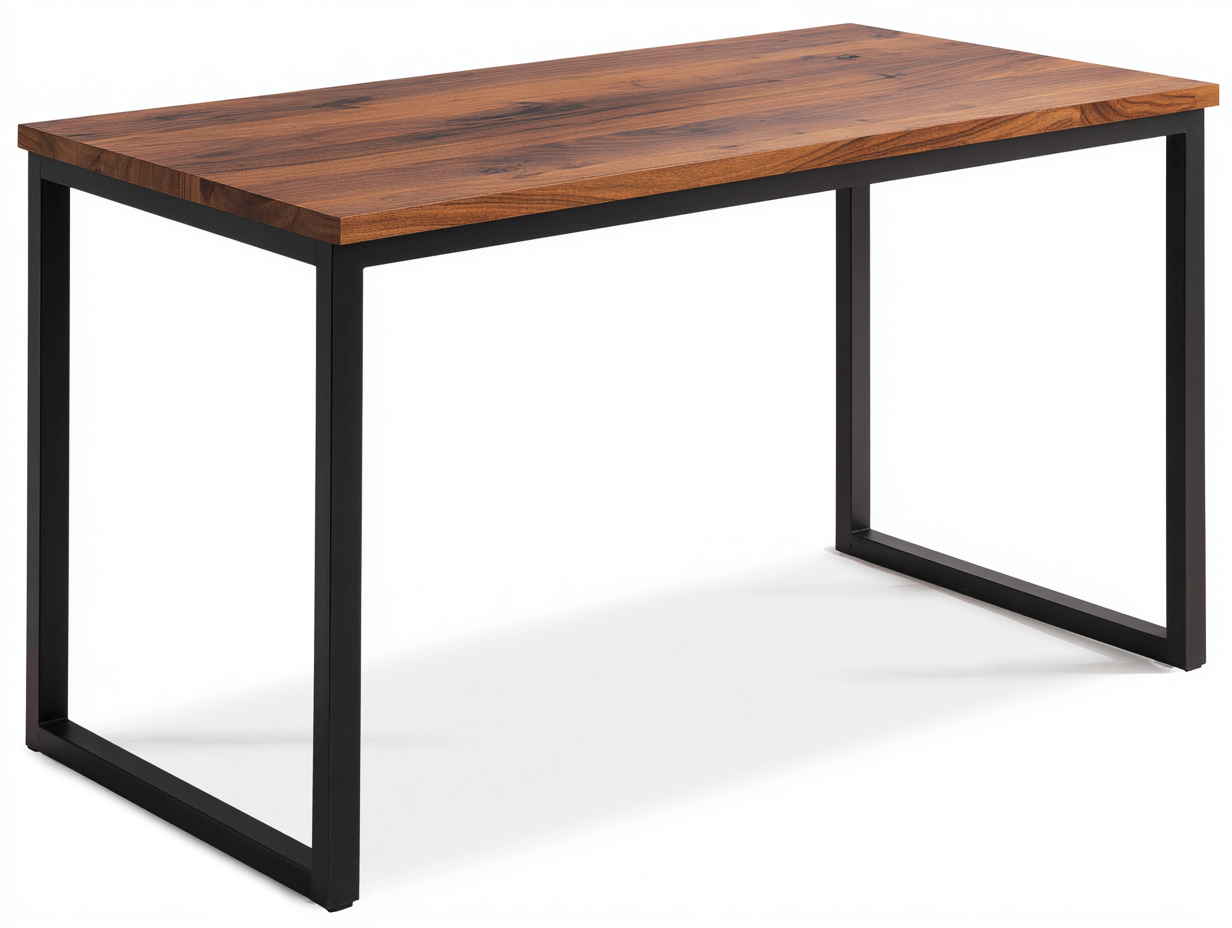 Bureau en bois massif et métal 140x70x75 cm - noyer - poste de travail pour bureau et intérieur moderne