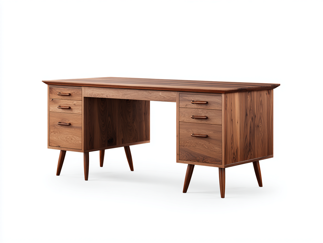 Bureau en bois massif 140x70x75 cm - marron foncé - style vintage moderne