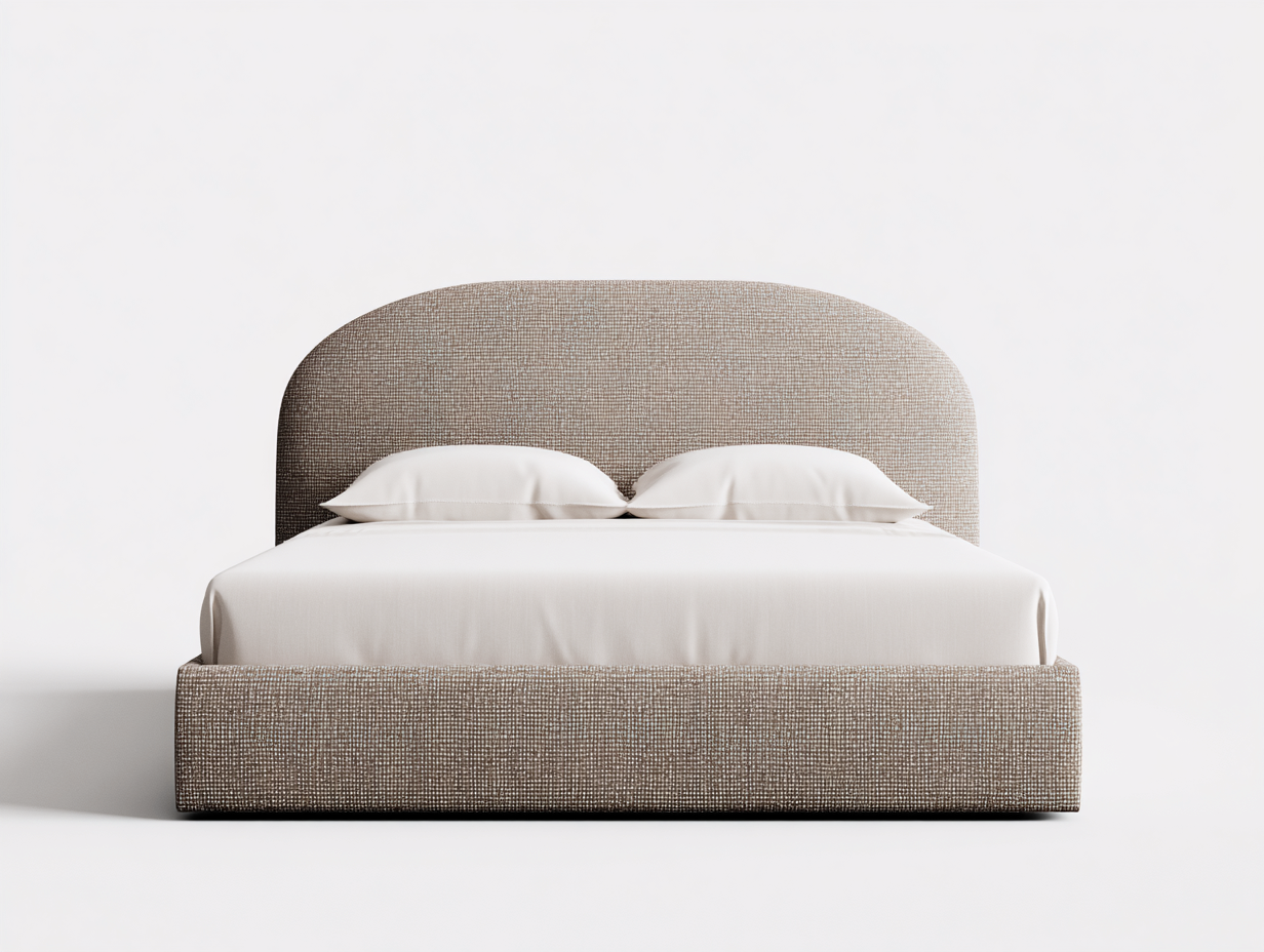 Lit double tapissé tissu 210x170x105 cm - grège clair - design contemporain