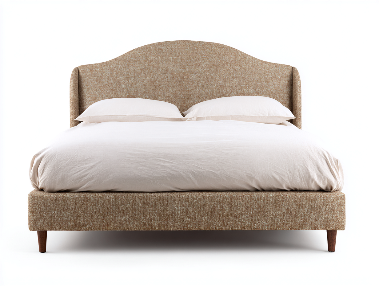 Lit double tapissé tissu 210x170x105 cm - beige sable - design contemporain