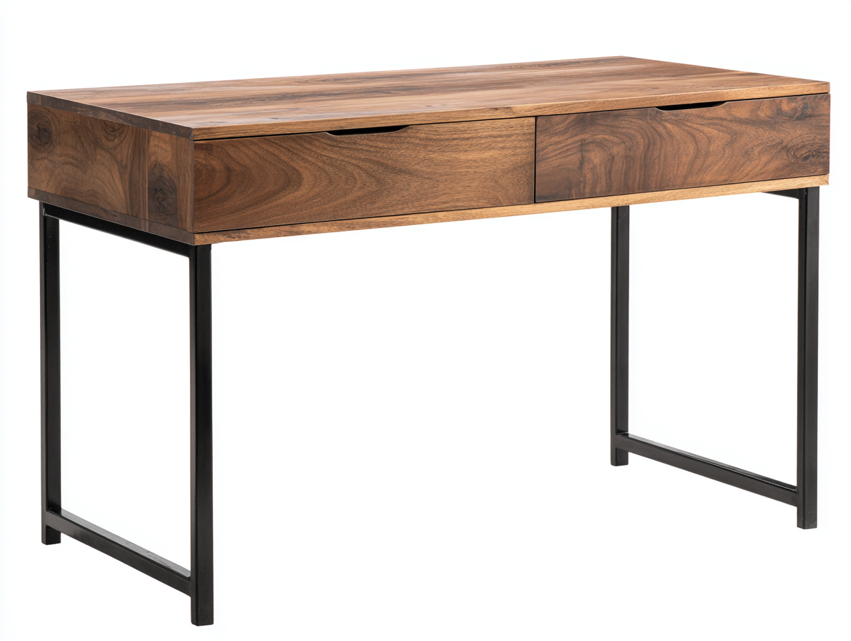 Bureau en bois avec tiroirs 120x55x75 cm - noyer - poste de travail pour bureau et télétravail